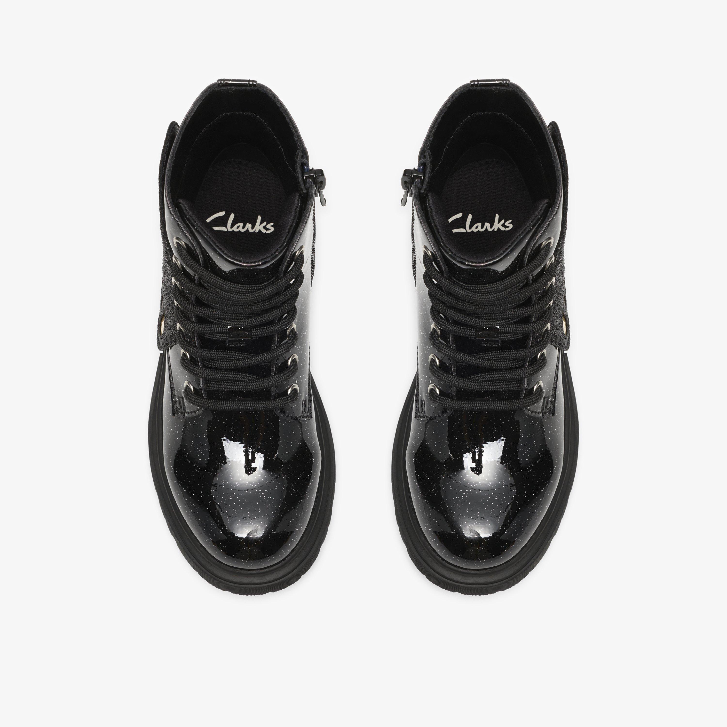 Zariah Lace Kid Black Patent Ankle Boots School Shoes, view 6 of 6