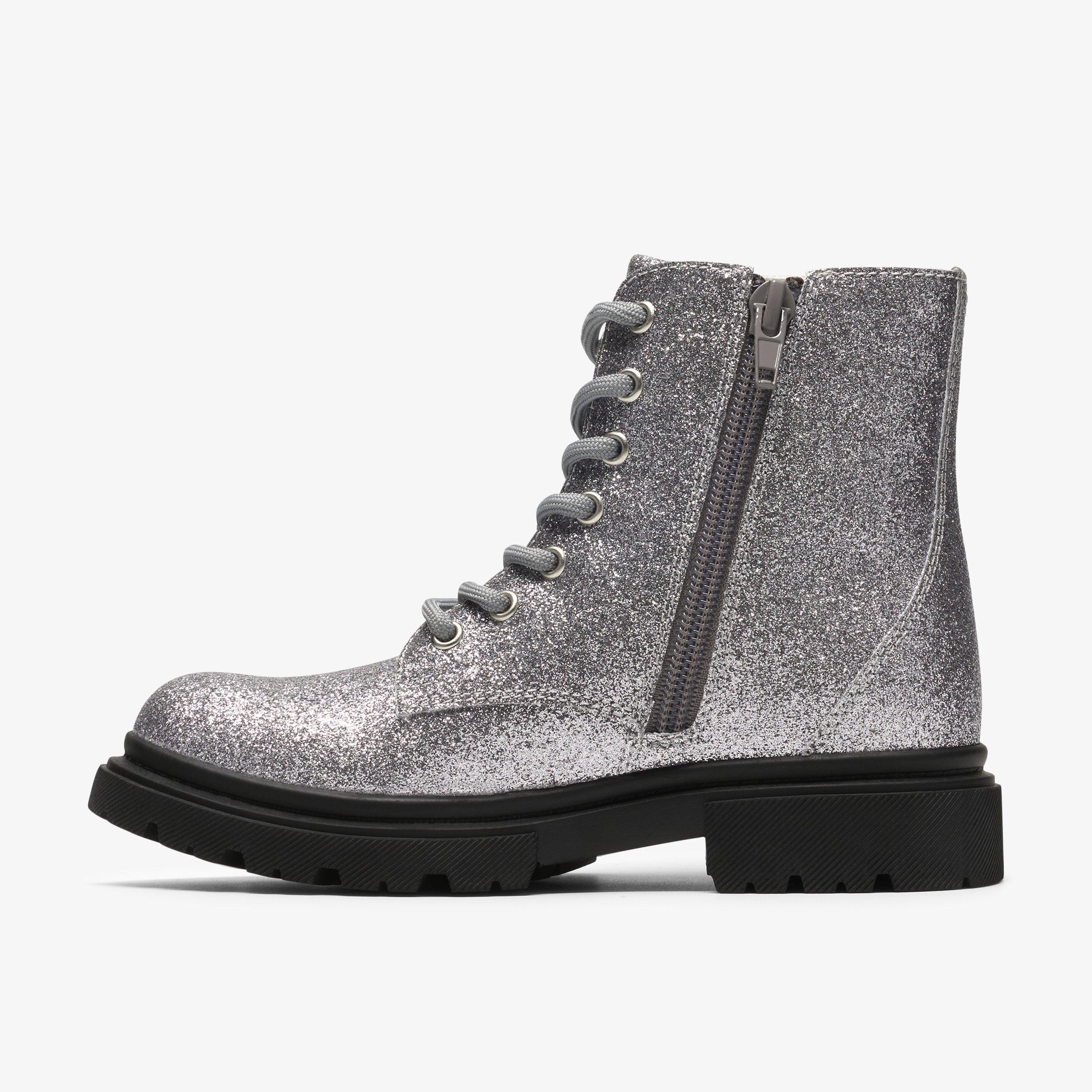 Zariah Lace Kid Silver Metallic Ankle Boots, view 2 of 6