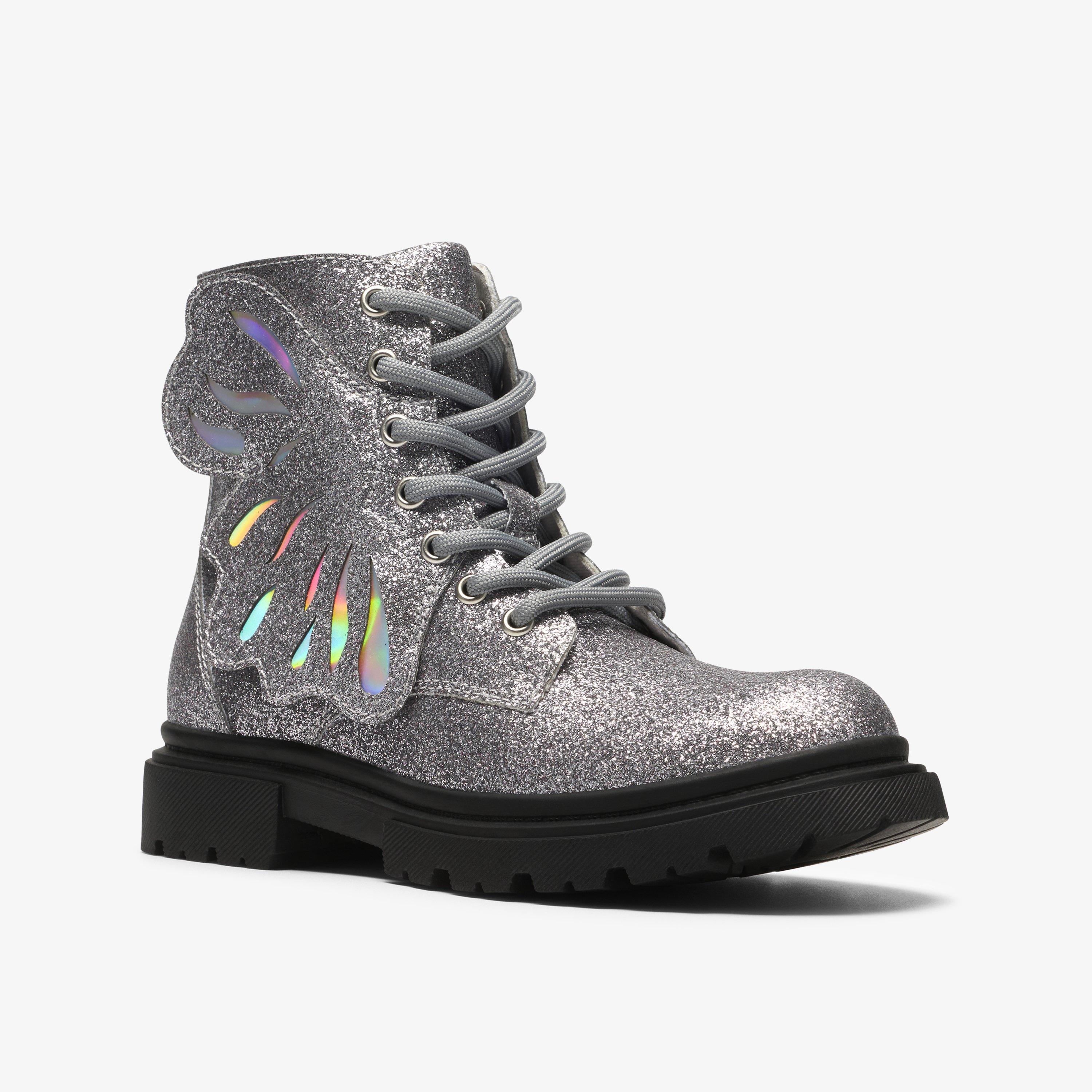 Zariah Lace Kid Silver Metallic Ankle Boots, view 4 of 6