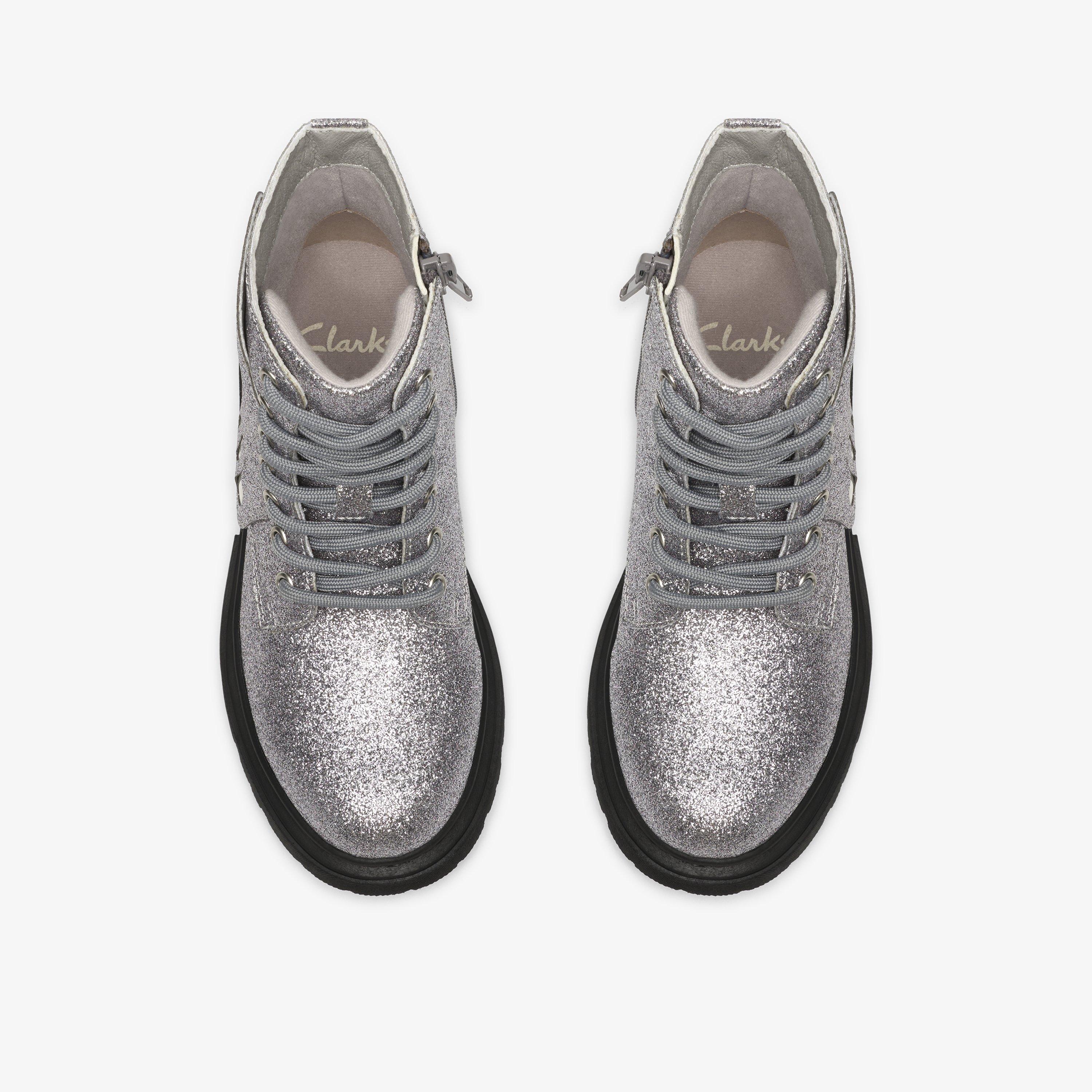 Zariah Lace Kid Silver Metallic Ankle Boots, view 6 of 6