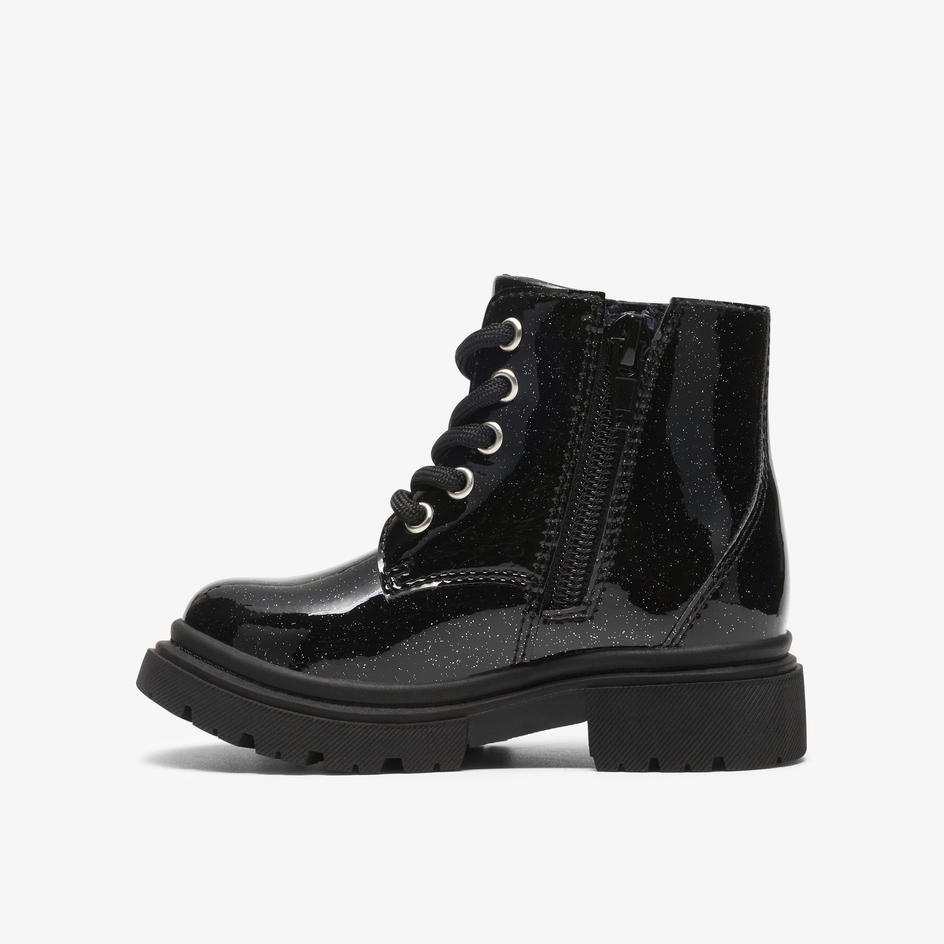 Zariah Lace Toddler Black Patent Ankle Boots School Shoes, view 2 of 6