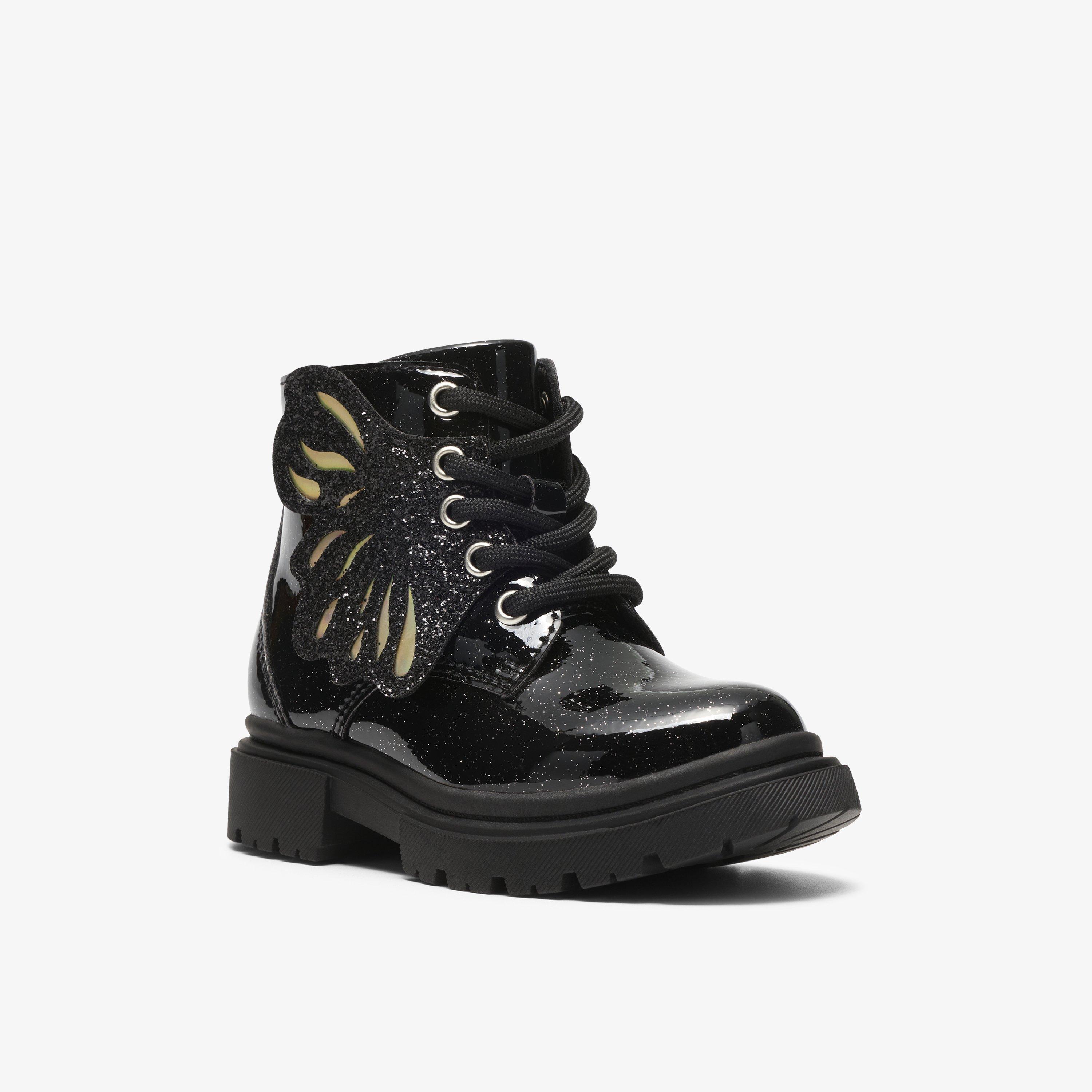 Zariah Lace Toddler Black Patent Ankle Boots School Shoes, view 4 of 6