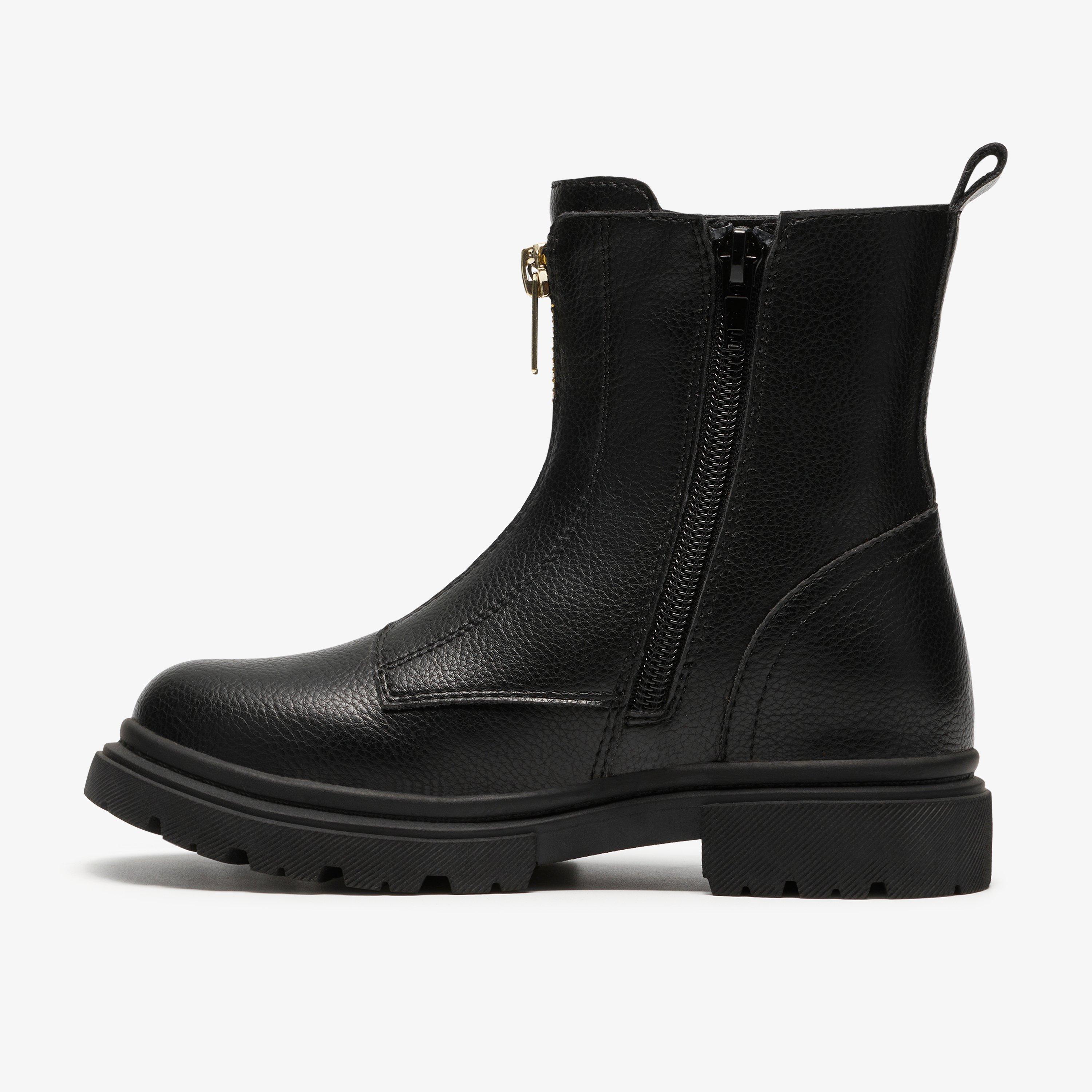 Zariah Zip Kid Black Ankle Boots School Shoes, view 2 of 6