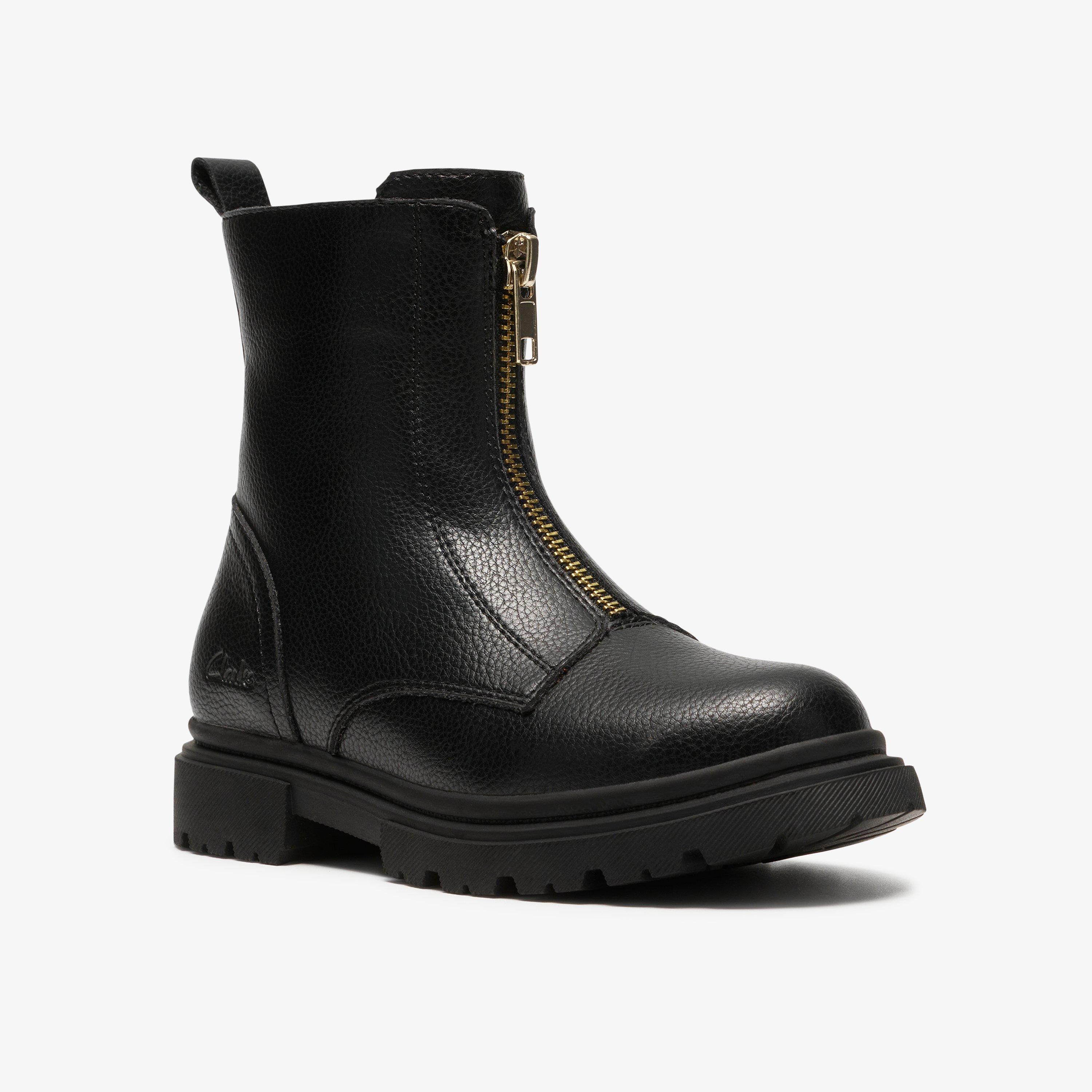 Zariah Zip Kid Black Ankle Boots School Shoes, view 4 of 6