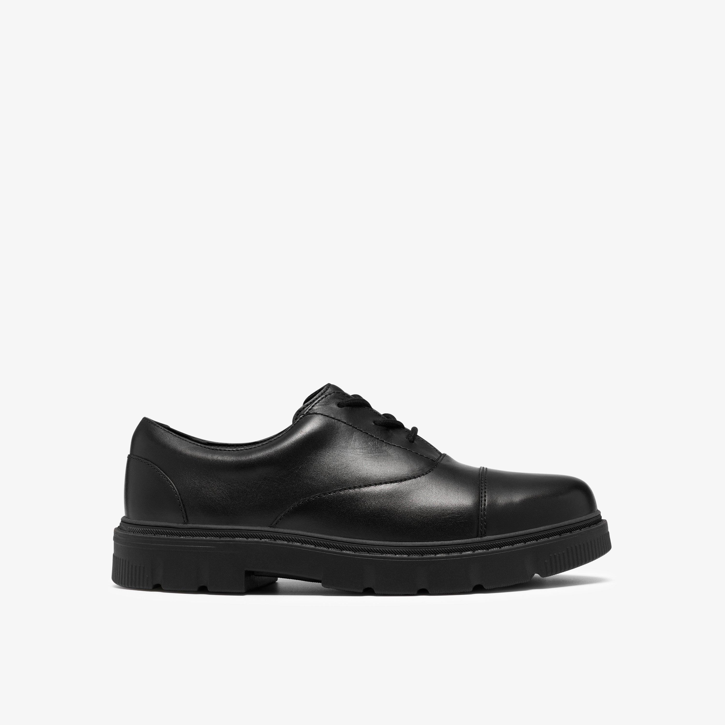 Lorcam Cap Youth Black Leather Derby Shoe, view 1 of 6