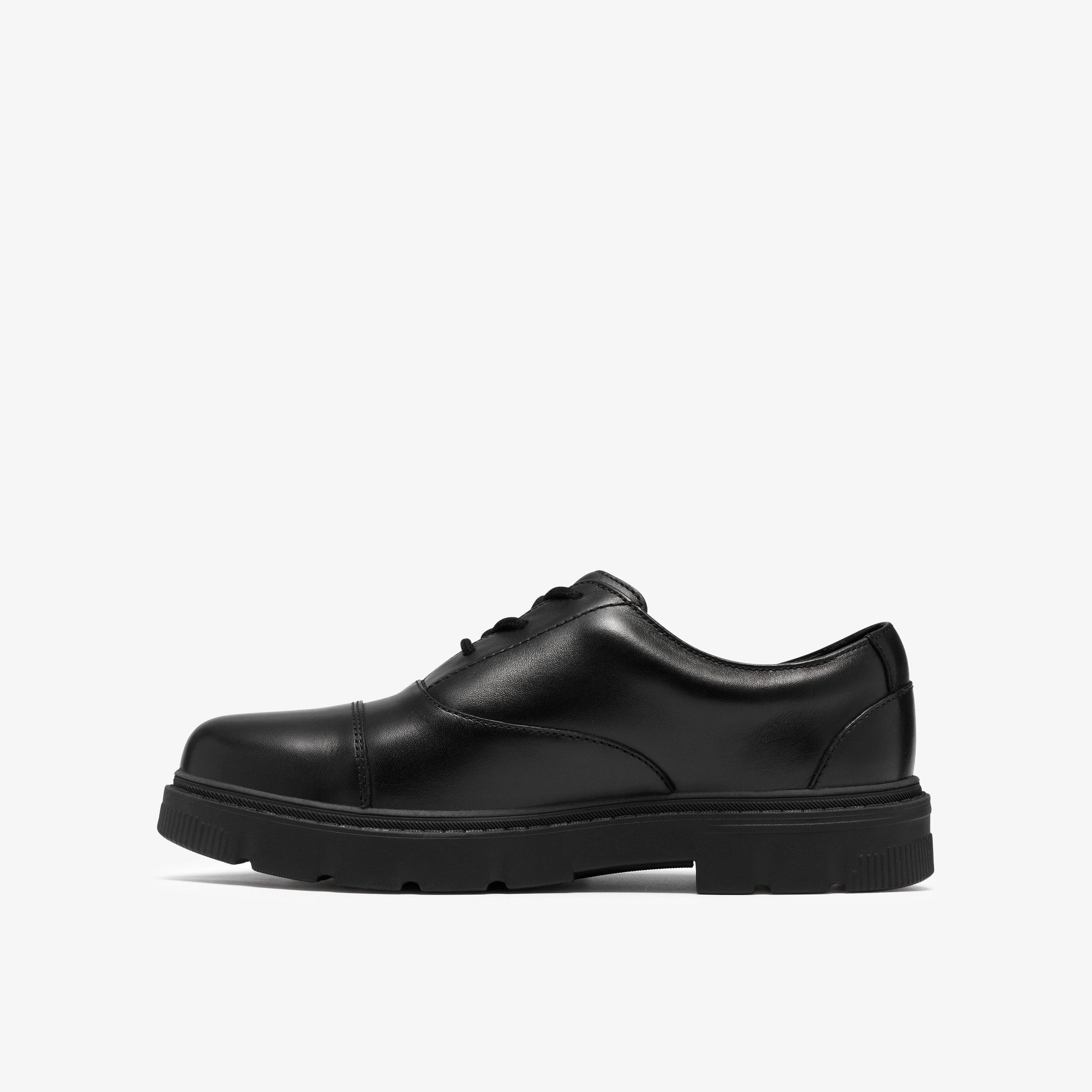 Lorcam Cap Youth Black Leather Derby Shoe Lace Up School Shoes, view 2 of 6