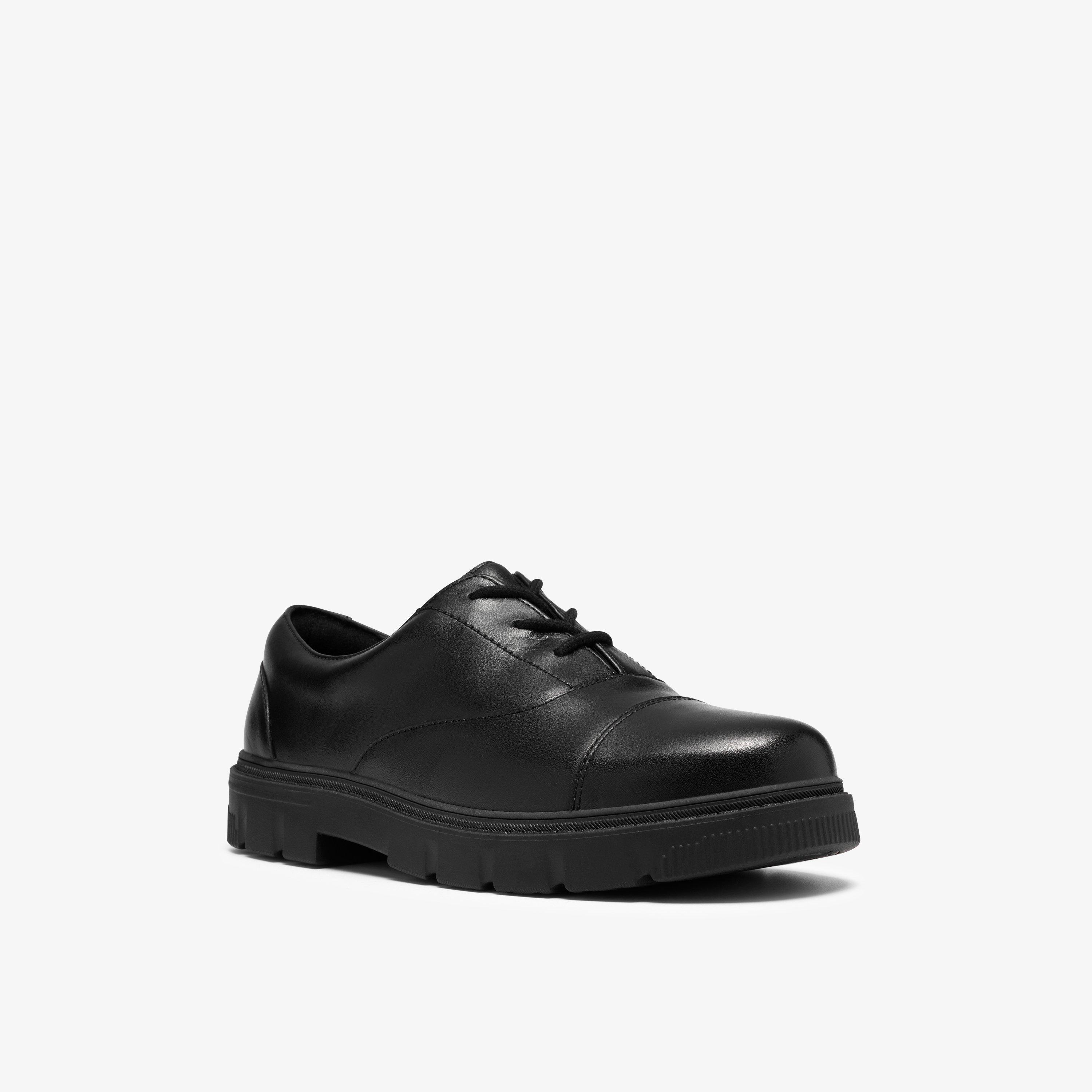 Lorcam Cap Youth Black Leather Derby Shoe Lace Up School Shoes, view 4 of 6