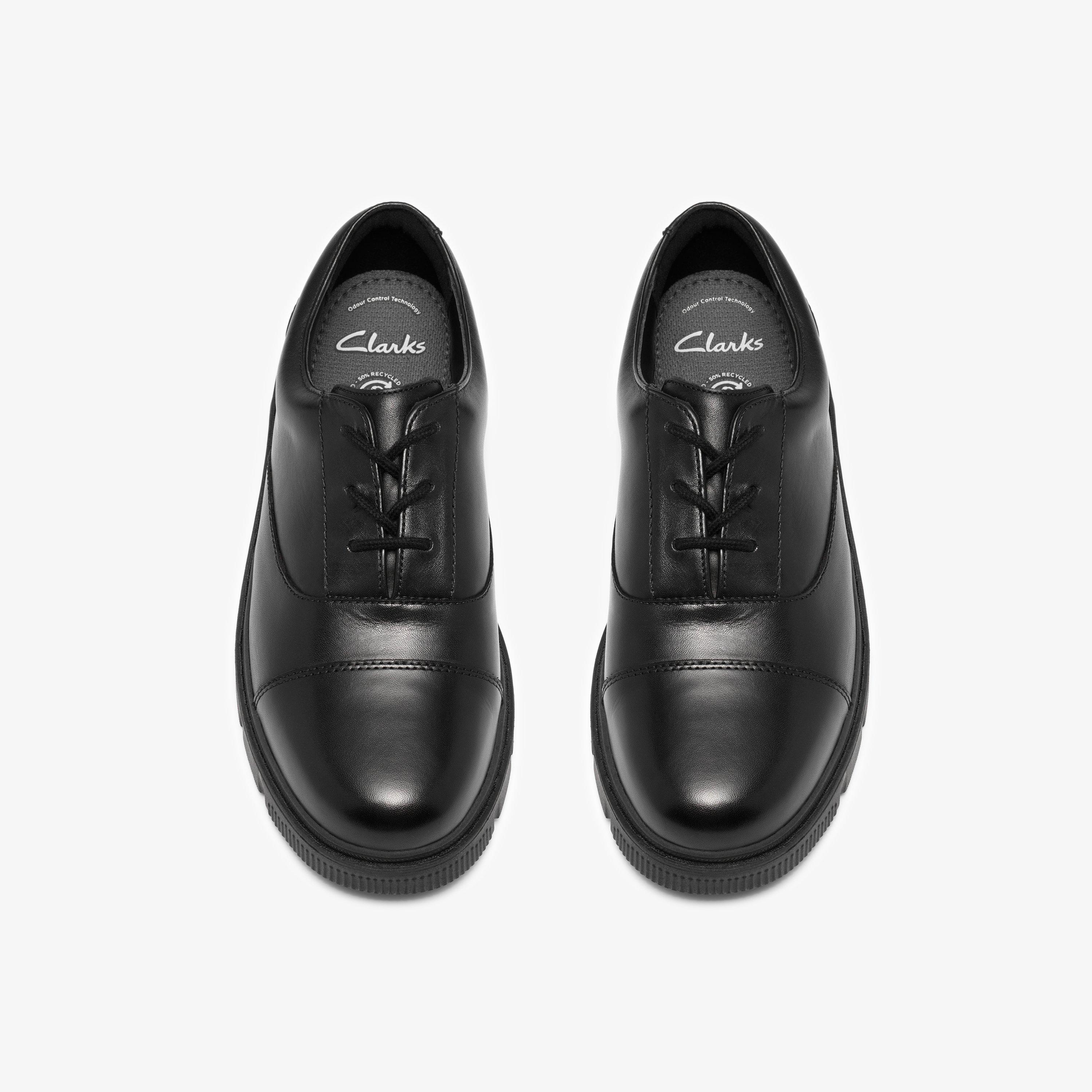 Lorcam Cap Youth Black Leather Derby Shoe Lace Up School Shoes, view 6 of 6