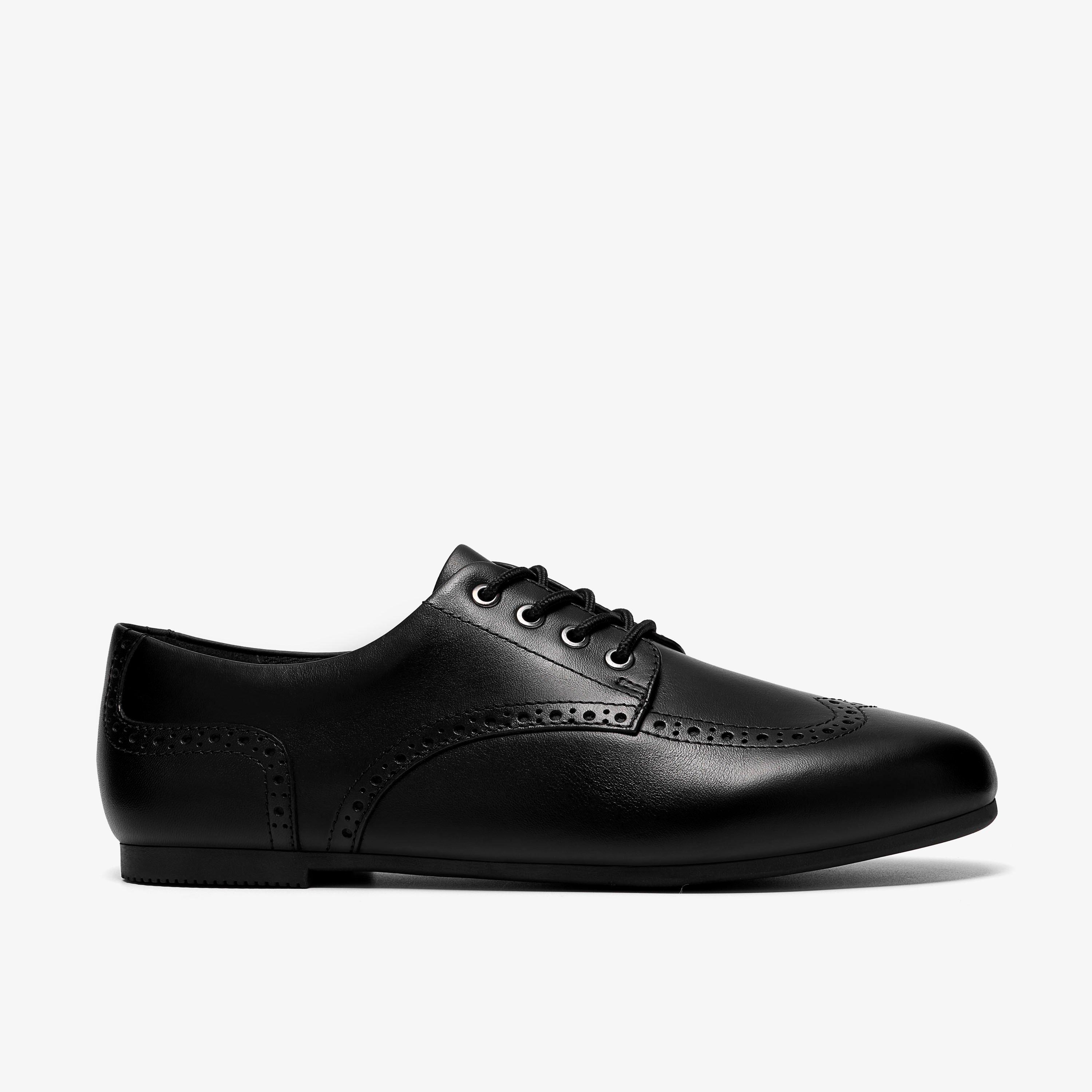 Porto Lace Youth Black Leather Brogues Lace Up School Shoes, view 1 of 6