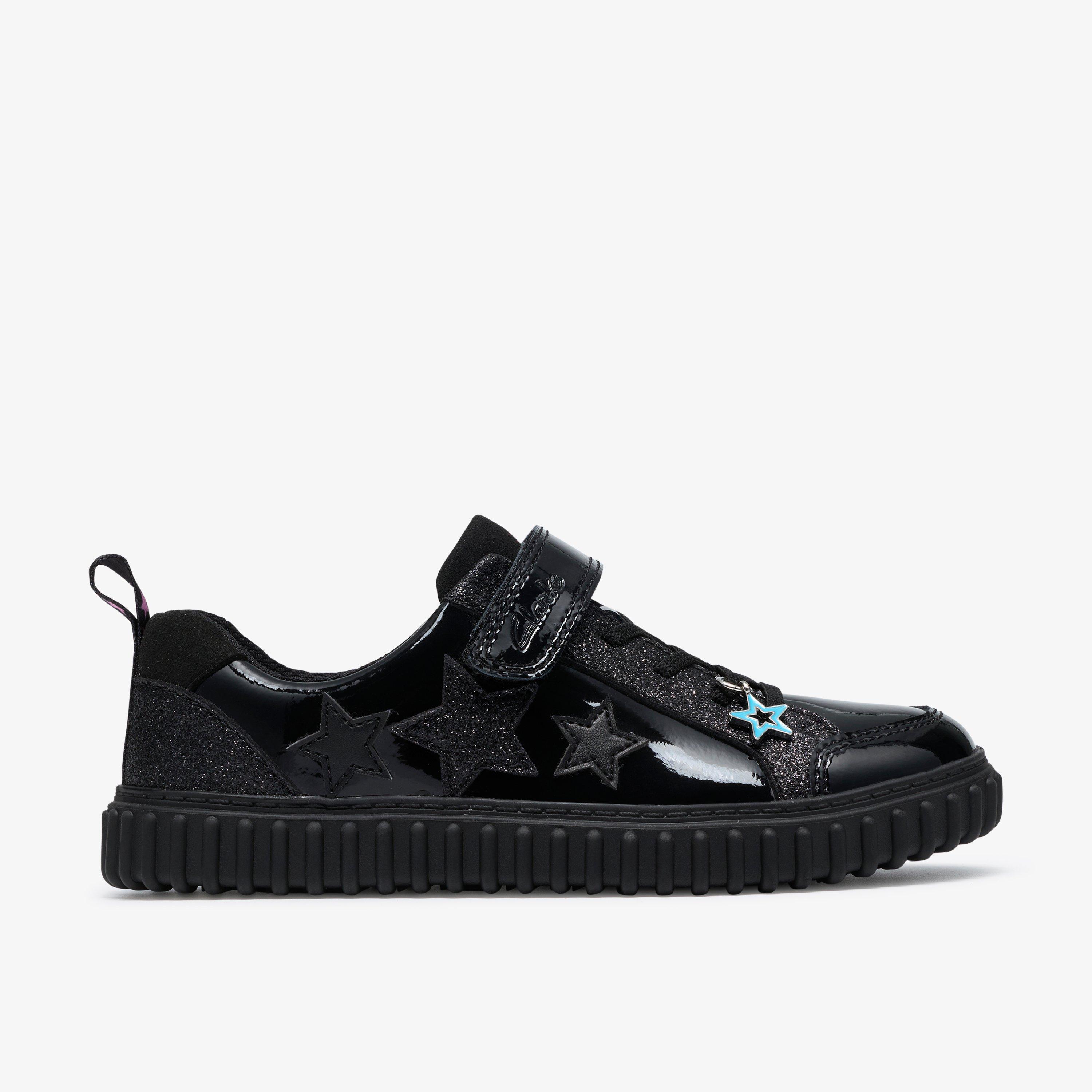Cove Charm Kid Black Patent Riptape School Shoes, view 1 of 6