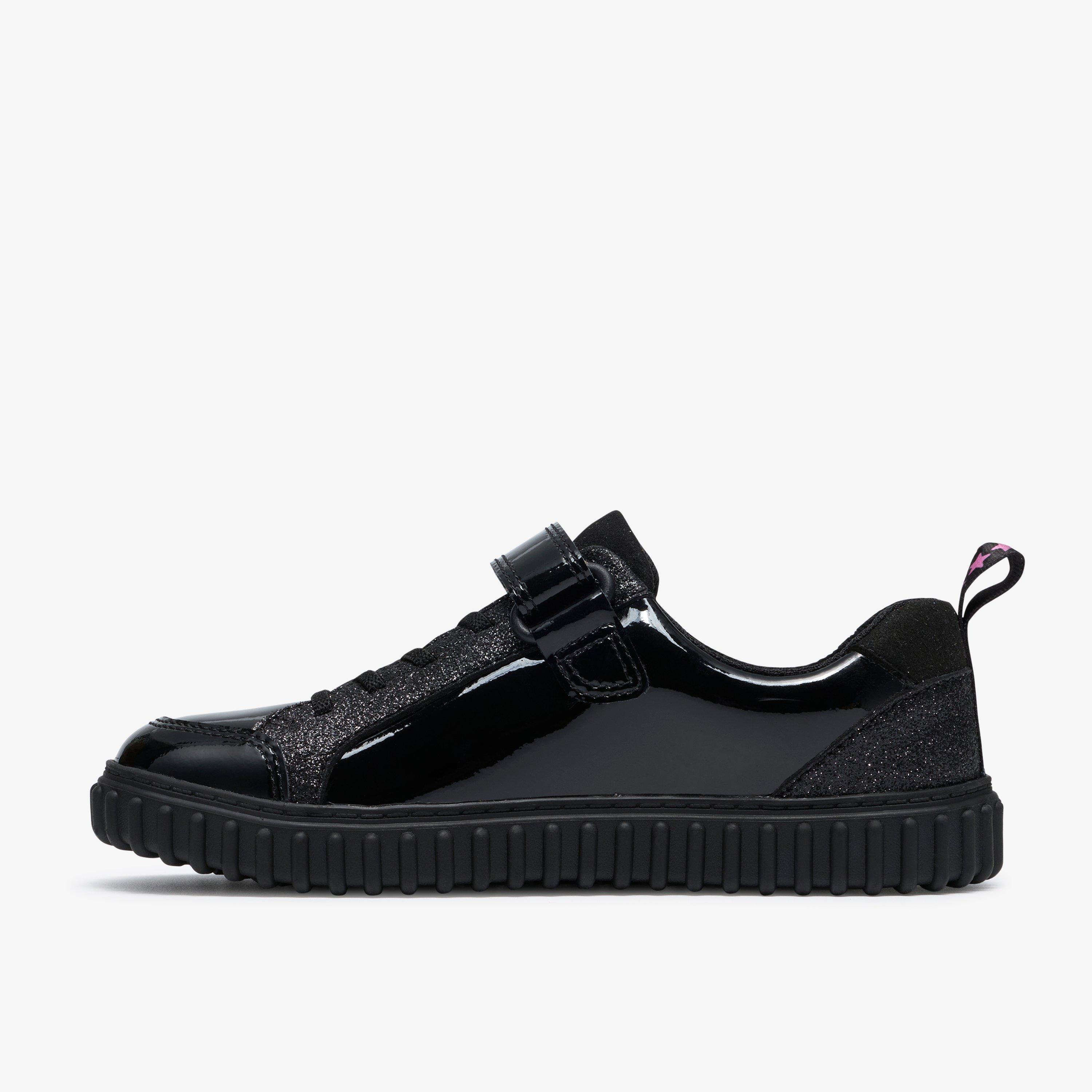 Cove Charm Kid Black Patent Riptape School Shoes, view 2 of 6
