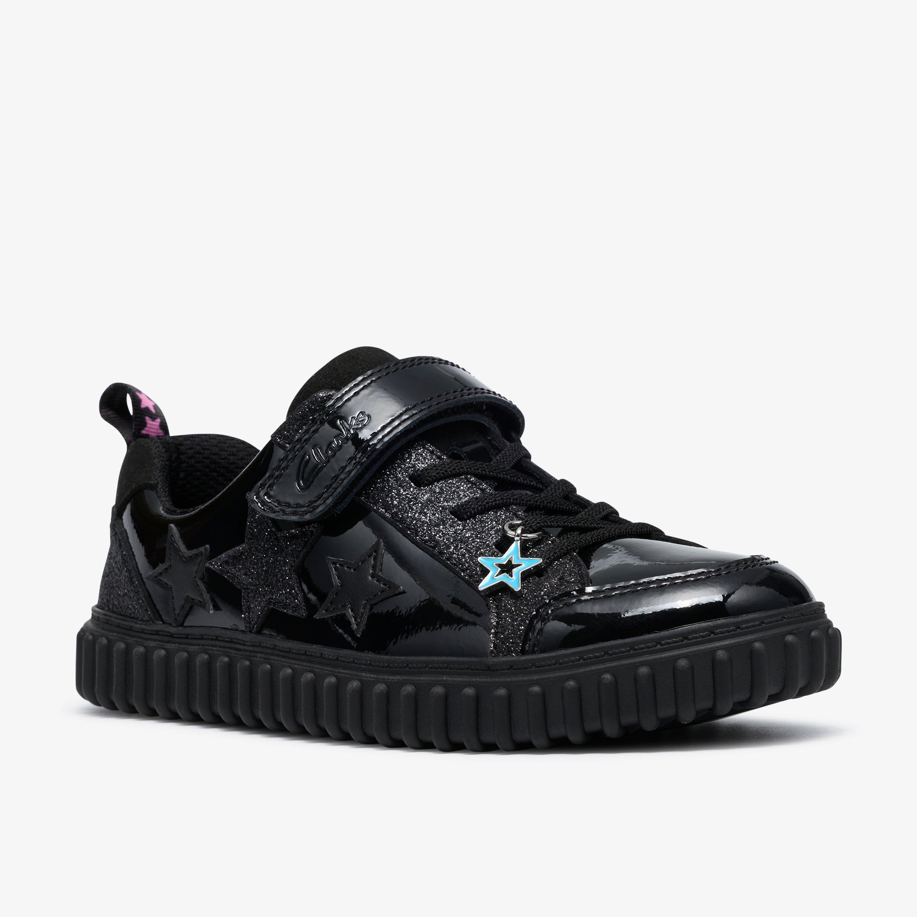 Cove Charm Kid Black Patent Riptape School Shoes, view 4 of 6