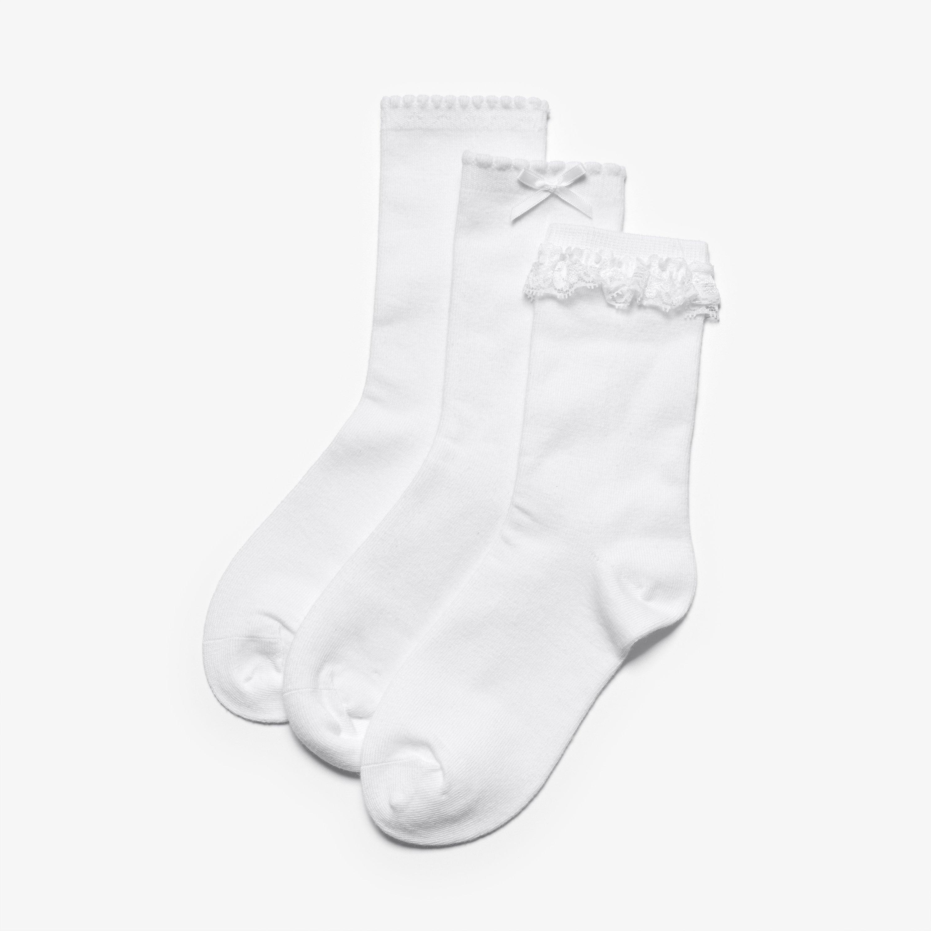 3 Pack Bowy Socks Size 12.5-3.5 White Socks, view 1 of 2