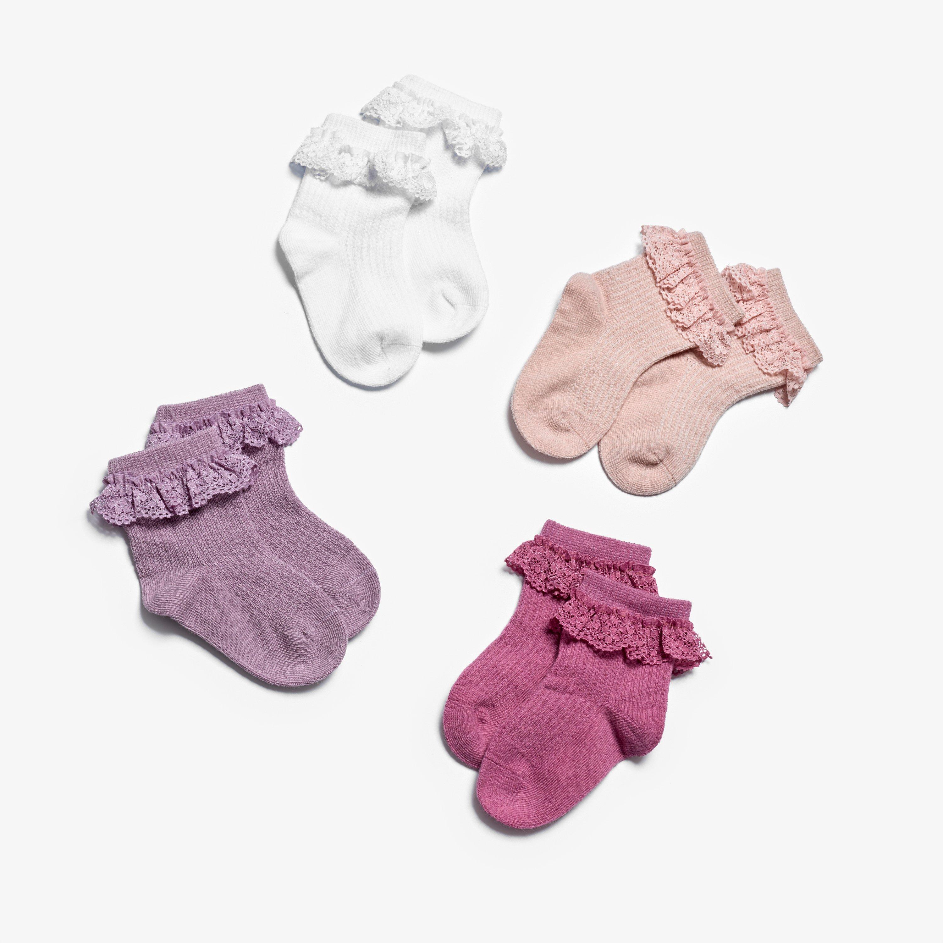 4 Pack Frill Socks 6-12 months Lilac Combination Socks, view 1 of 2