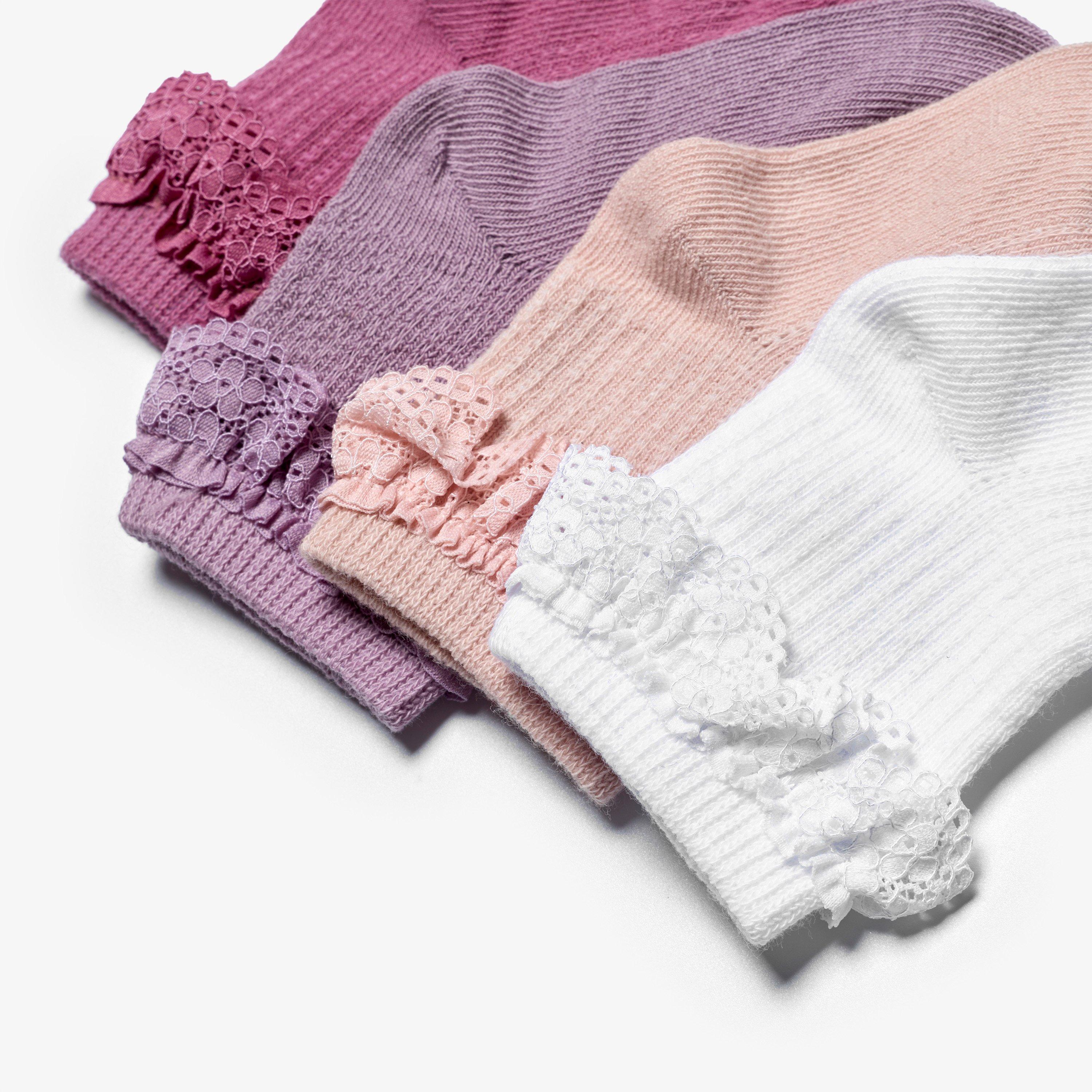 Childrens 4 Pack Frill Socks 6-12 months Lilac Combination Socks, view 2 of 2