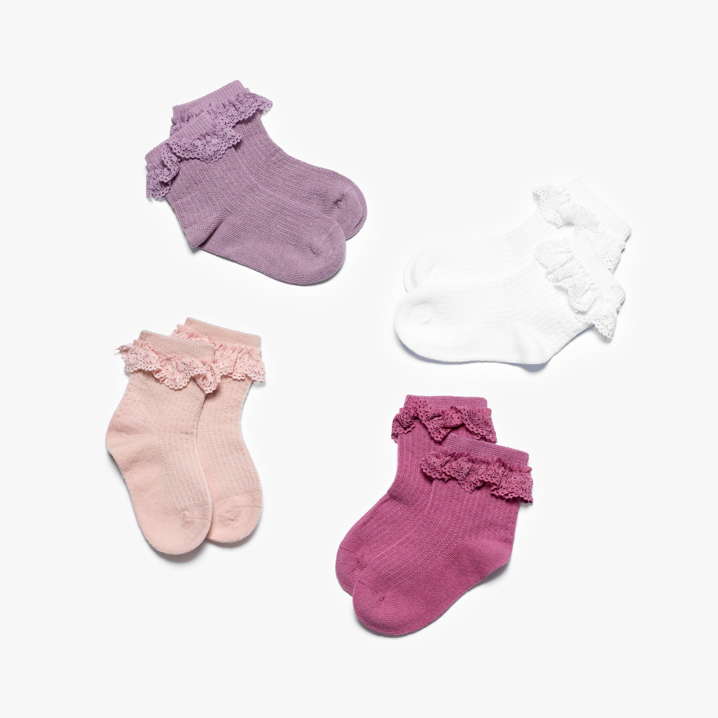 Childrens 4 Pack Frill Socks 1-2 Years Lilac Combination Socks, view 1 of 2