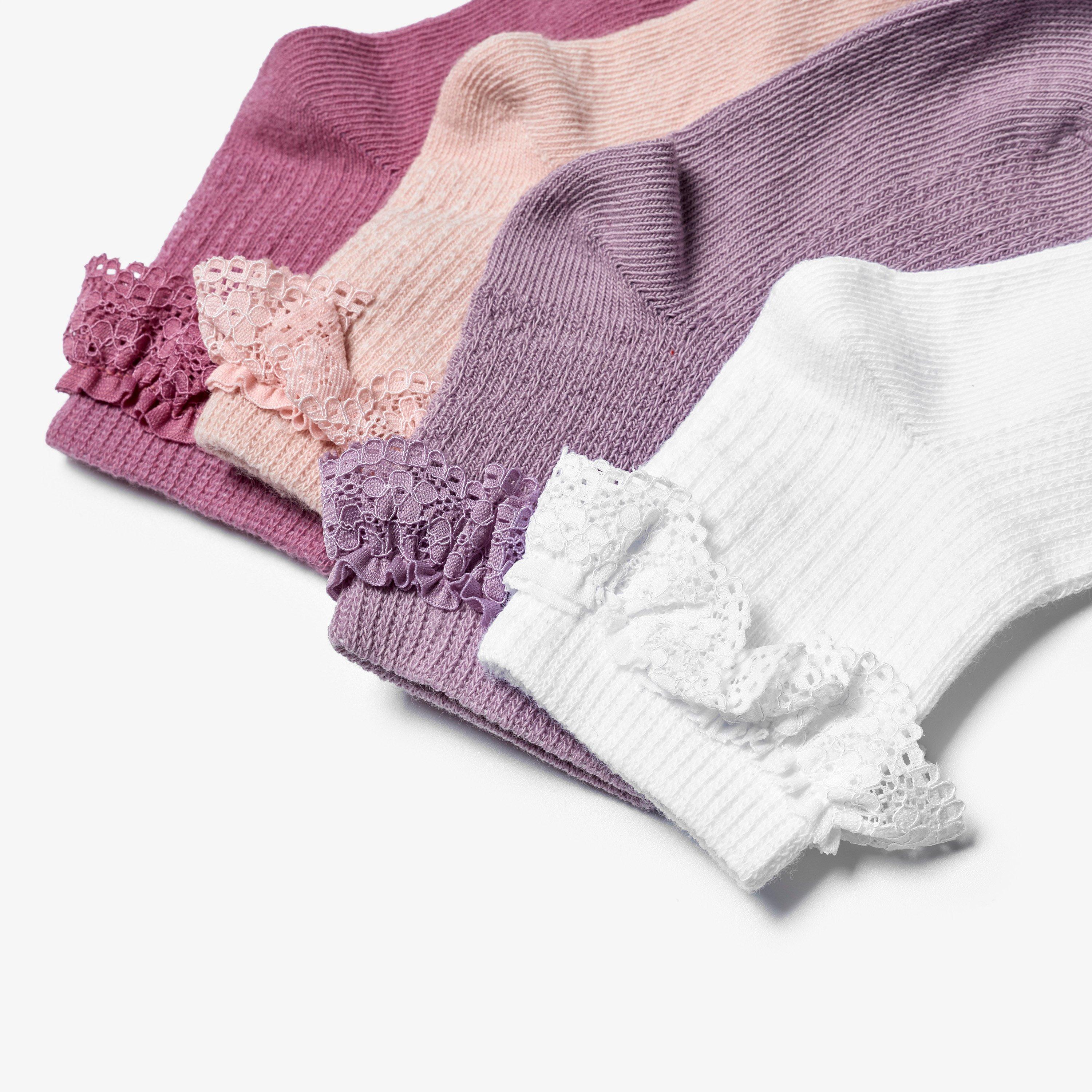 Enfants Lot de 4 Frill Chaussettes 1-2 ans  Combinaison Lilas Chaussettes, view 2 of 2