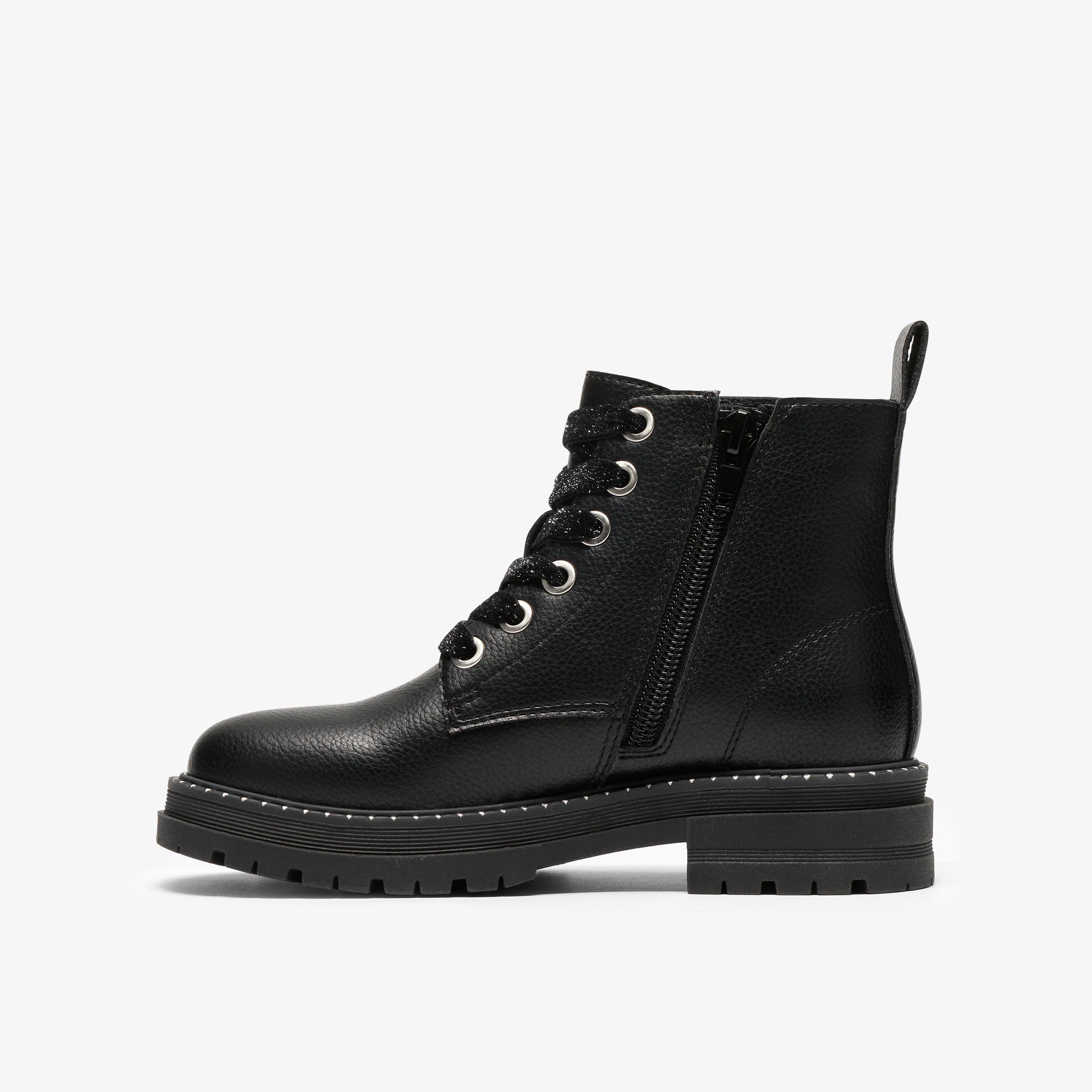 Paislyn Lace Kid Black Ankle Boots School Shoes, view 2 of 6
