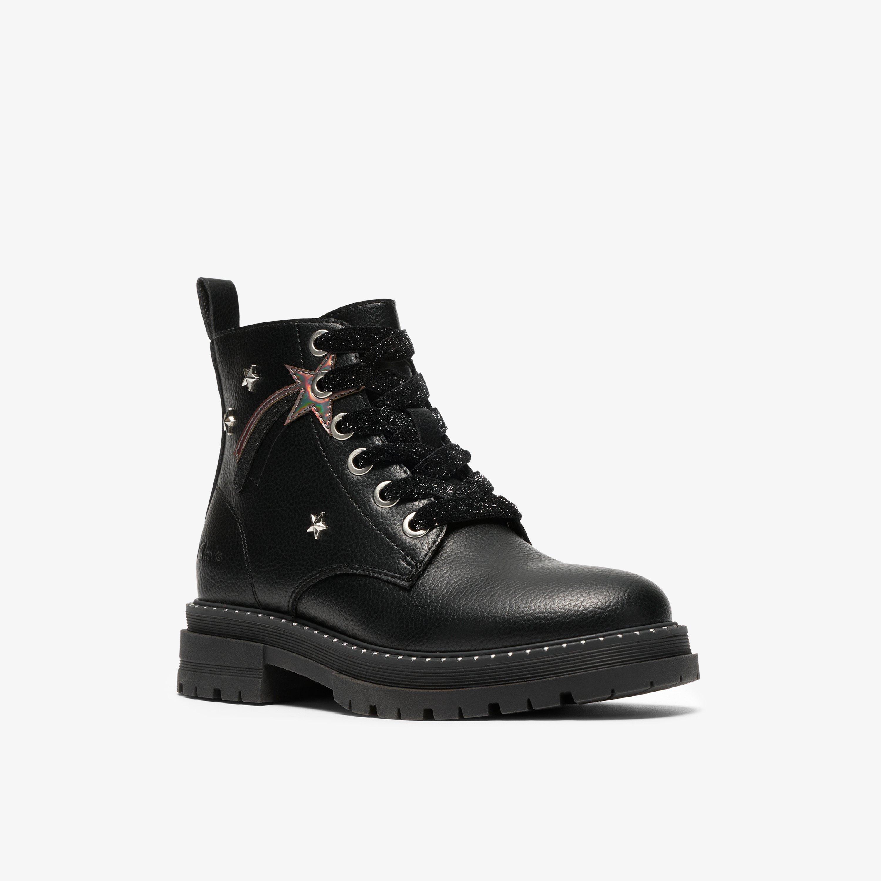 Paislyn Lace Kid Black Ankle Boots School Shoes, view 4 of 6