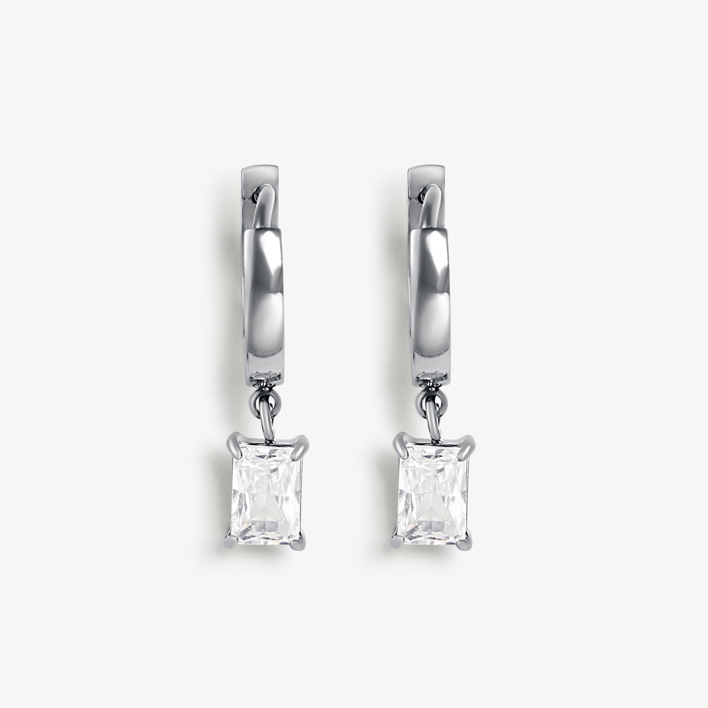 Baguette Drop Earrings  Silver Earrings, view 1 of 2