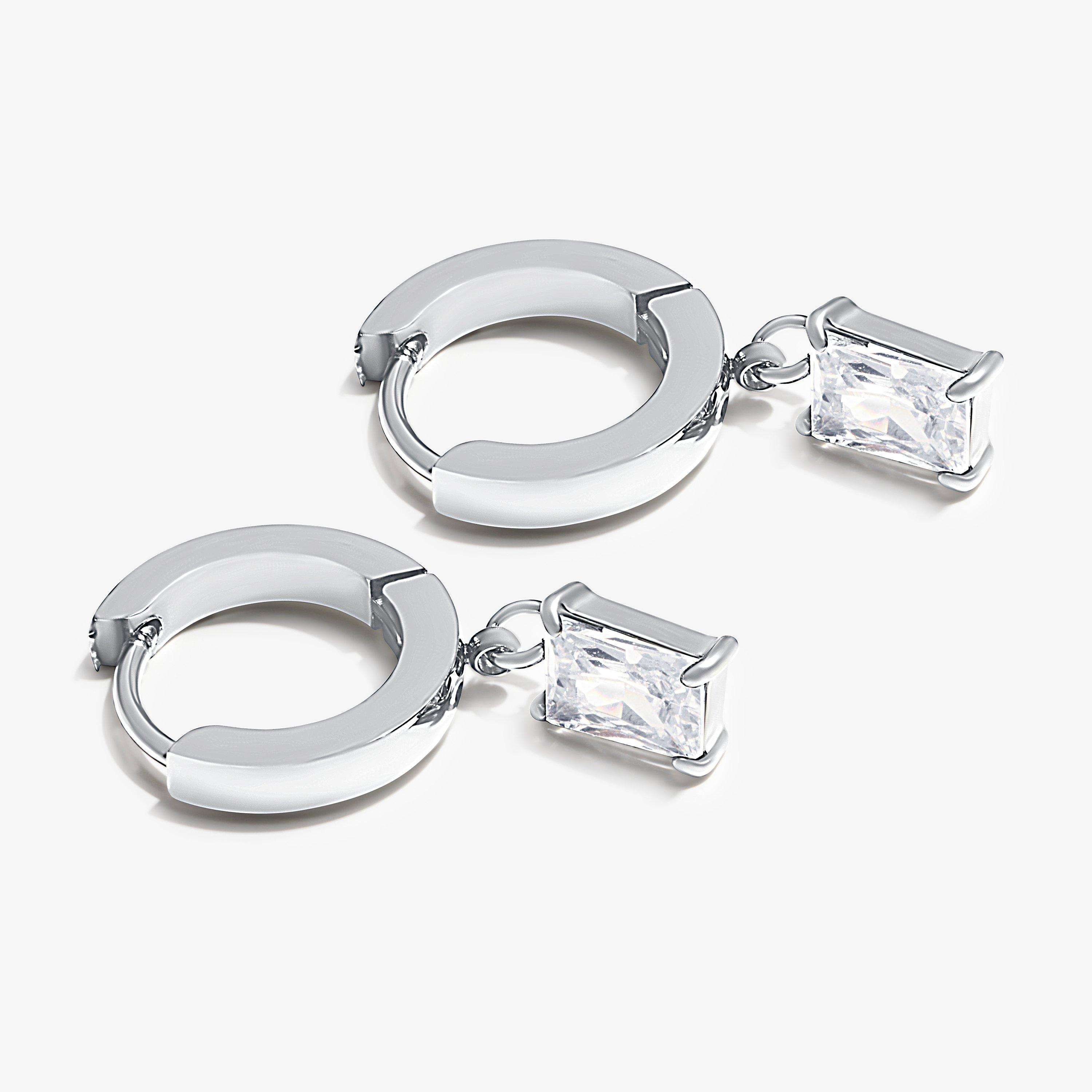 Baguette Drop Earrings  — Silver