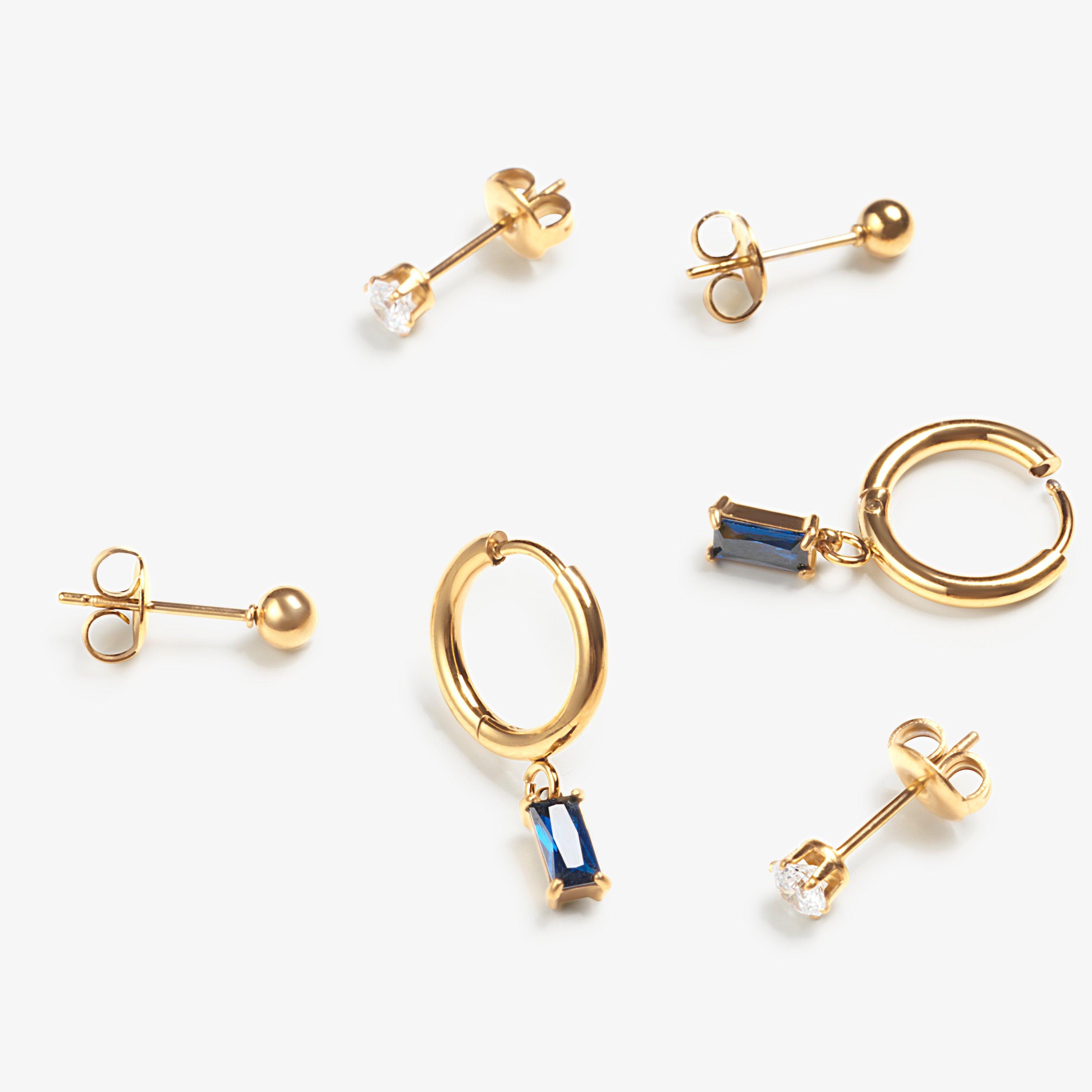 Baguette Earrings Three Pack — Gold