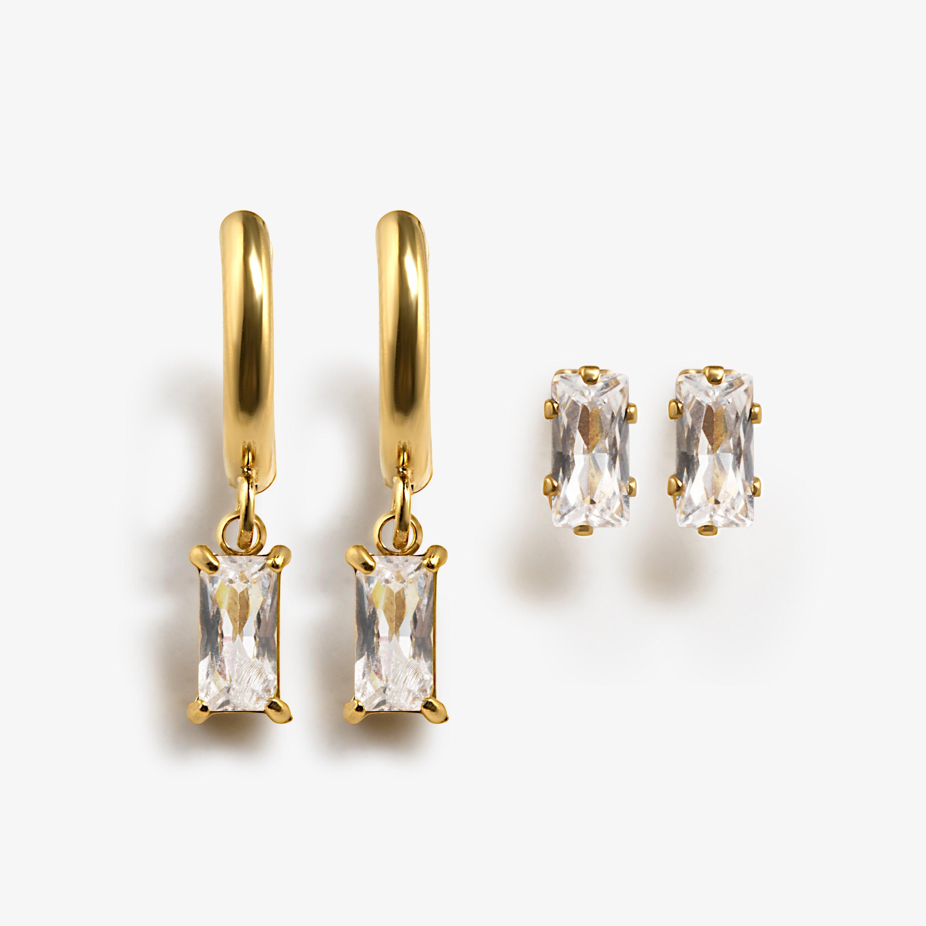 Baguette Earrings Two Pack Gold Earrings, view 1 of 2