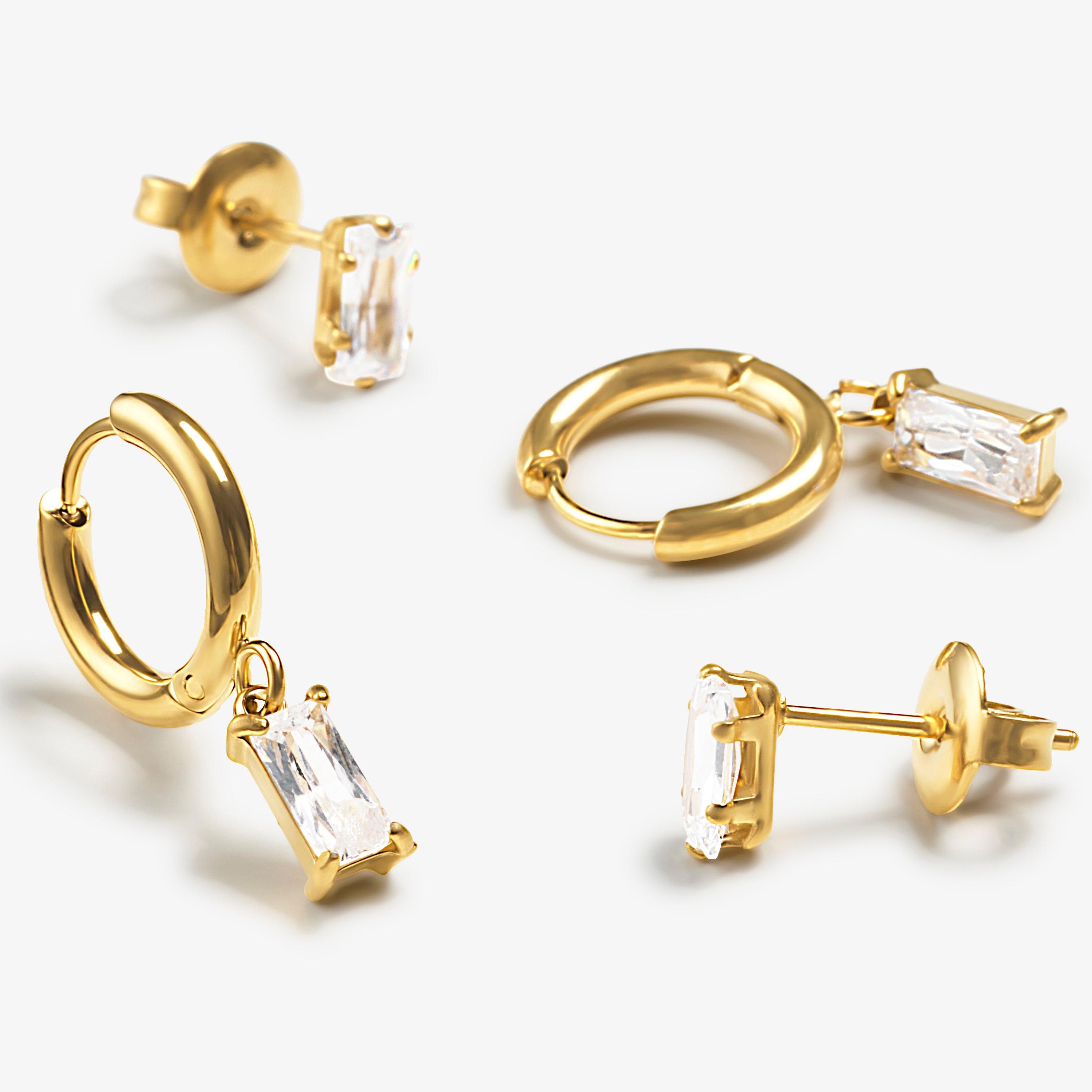 Baguette Earrings Two Pack — Gold