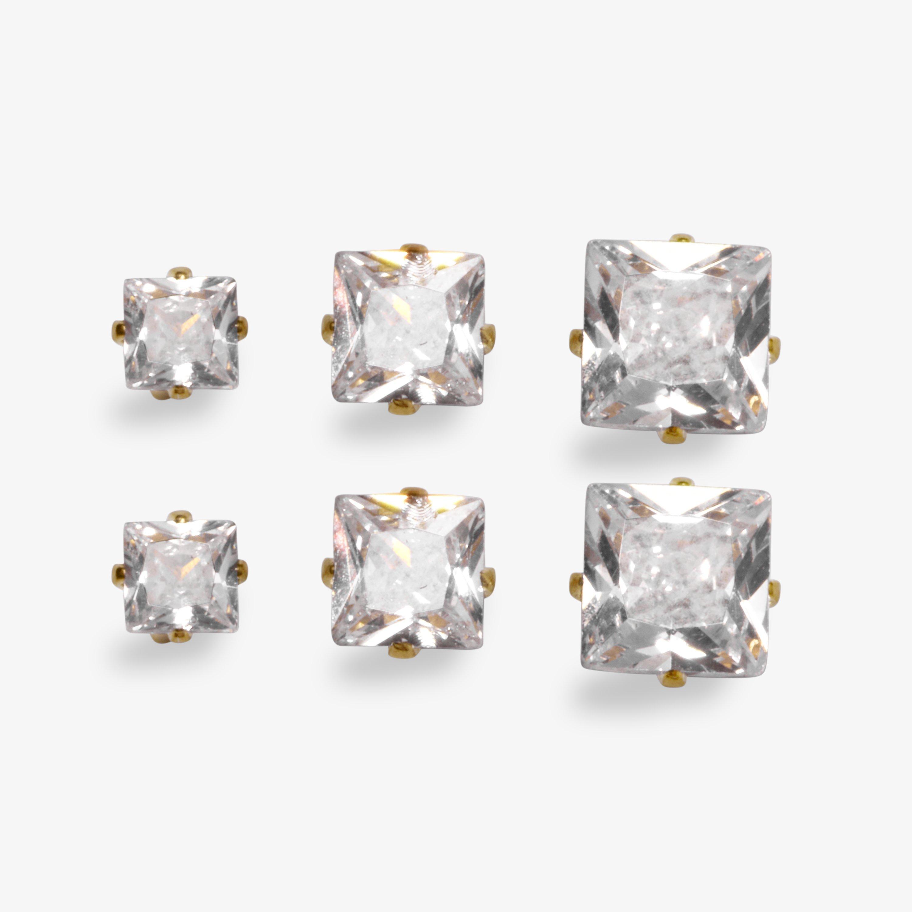 Diamante Stud 3 Pack Gold Plated Earrings, view 1 of 2
