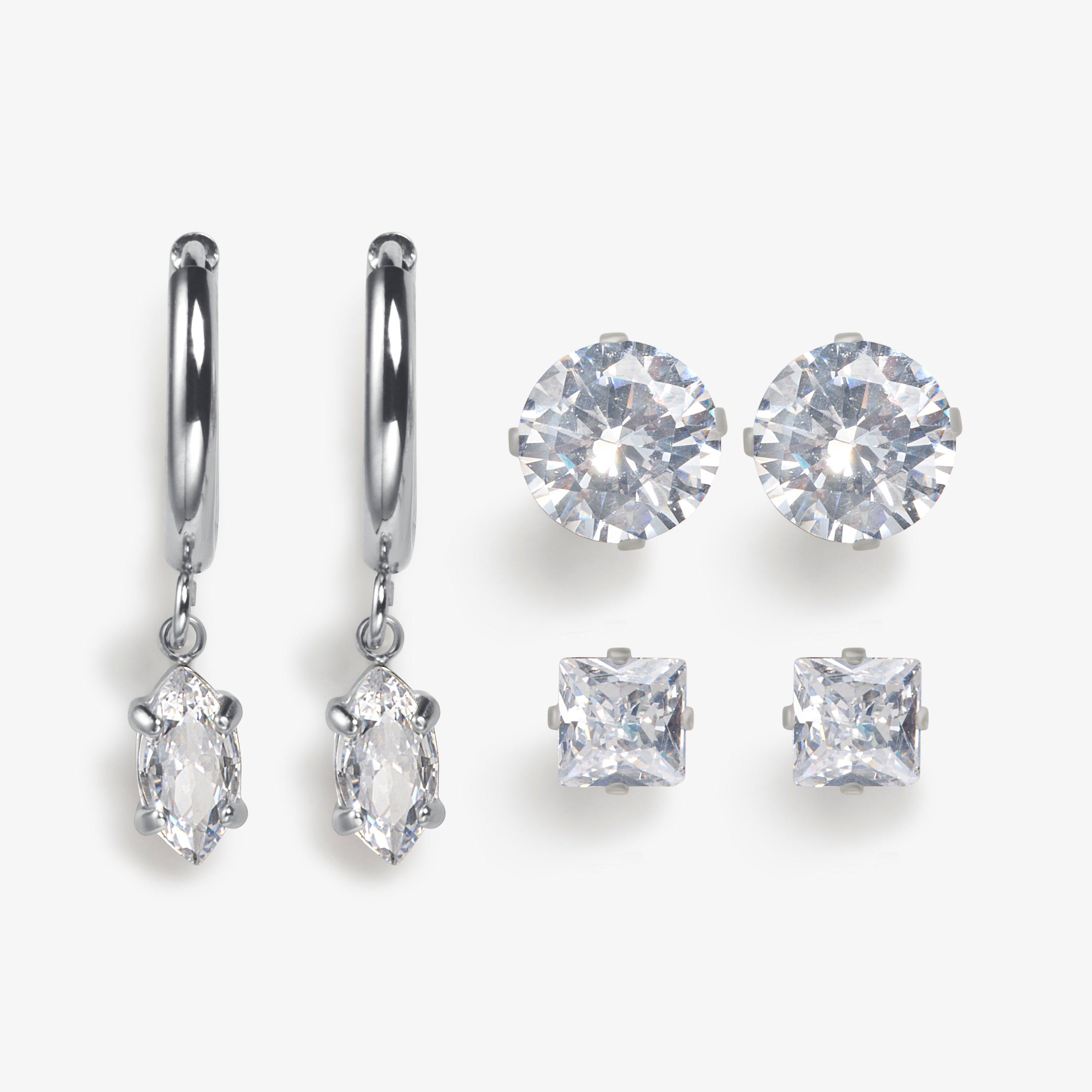 Gem Trio Earrings Three Pack  Silver Earrings, view 1 of 2