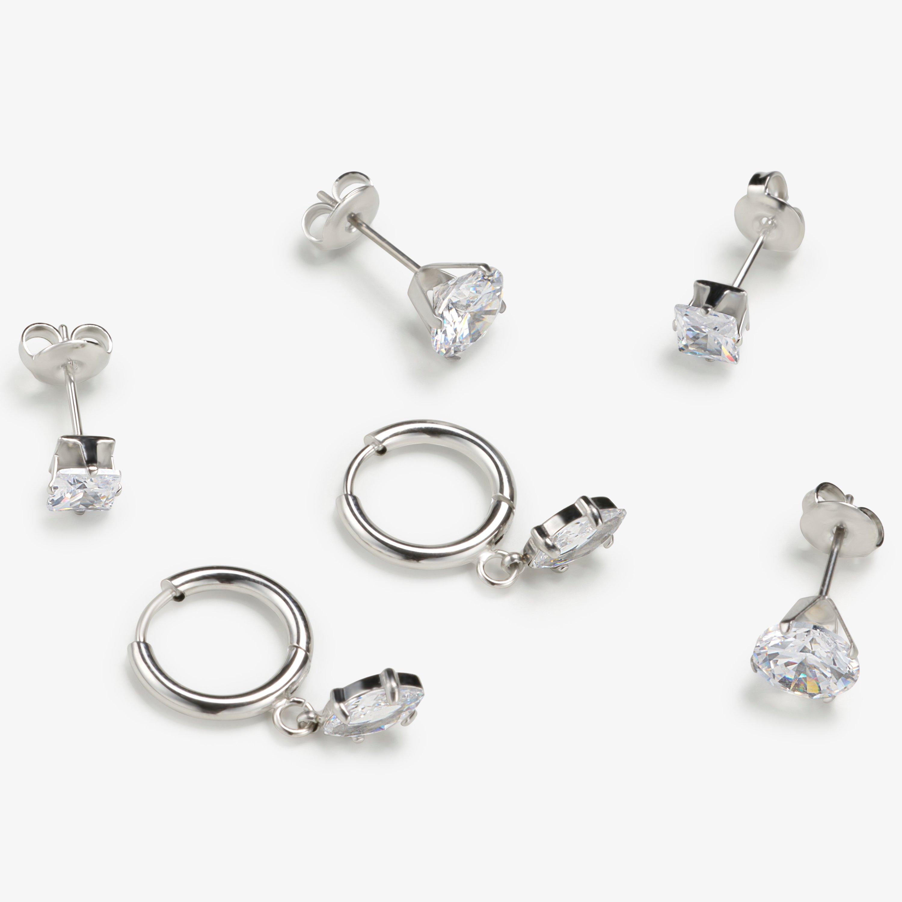 Gem Trio Earrings Three Pack  — Silver