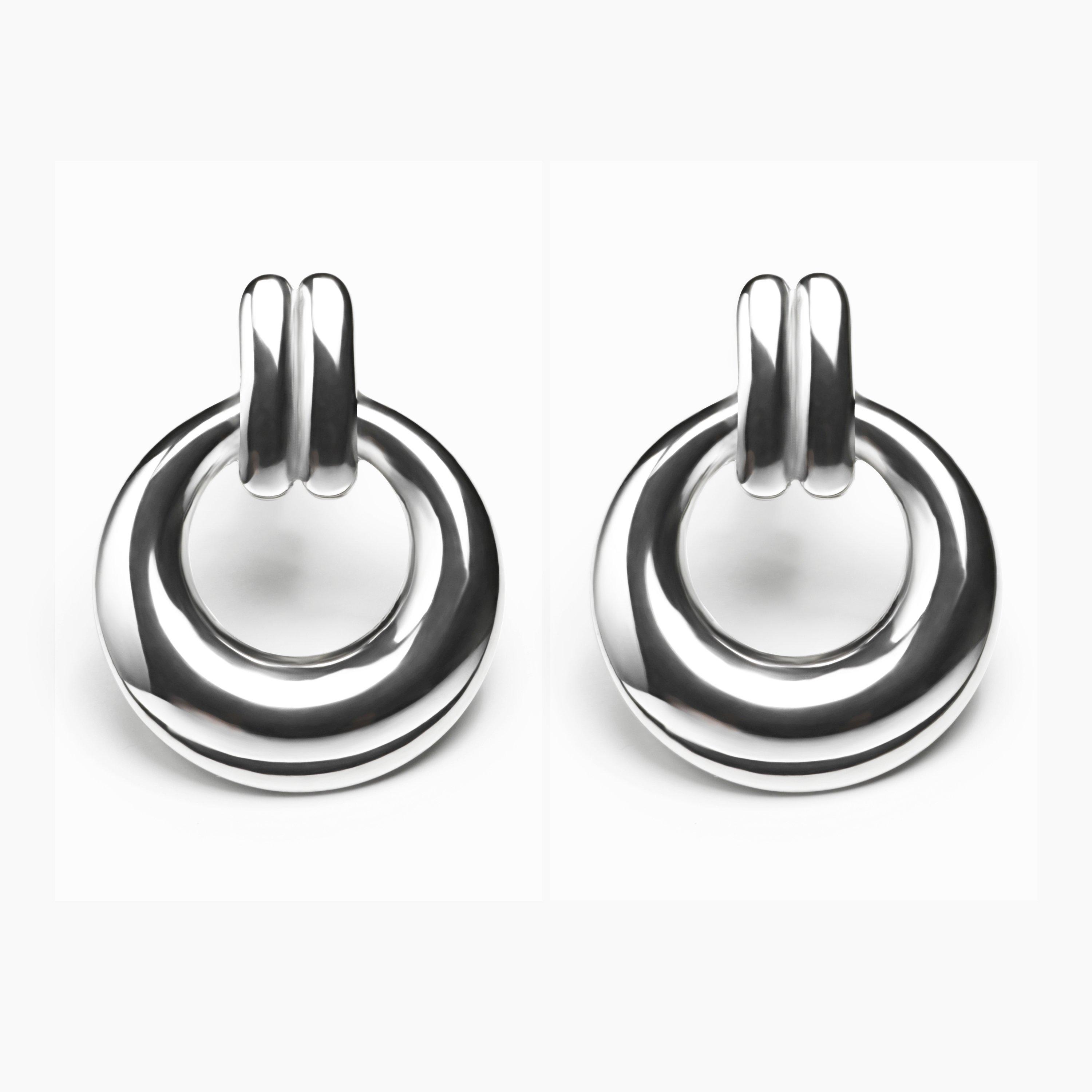 Hoop Droplet Silver Effect Earrings, view 1 of 2
