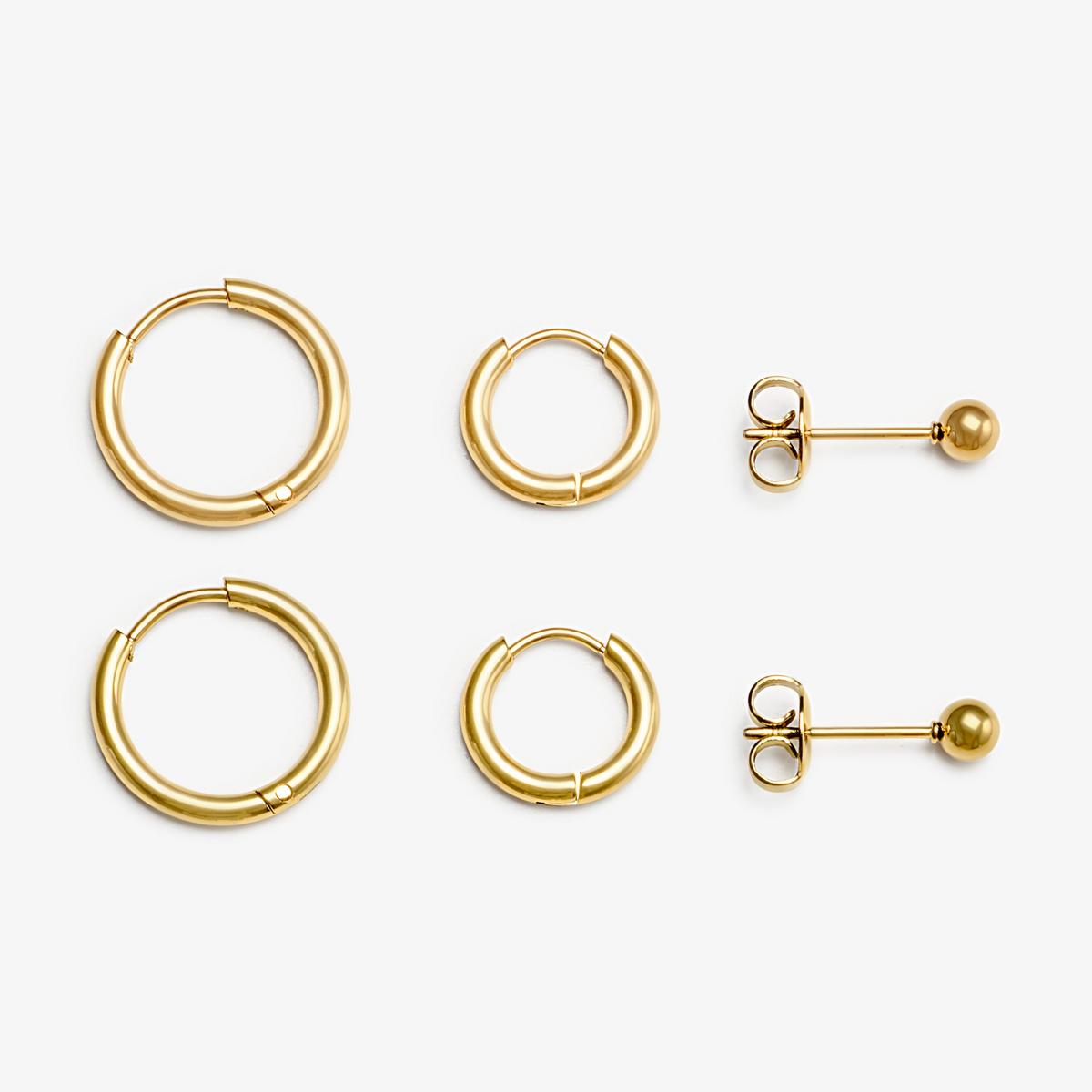 Huggie Earrings Three Pack  — Gold
