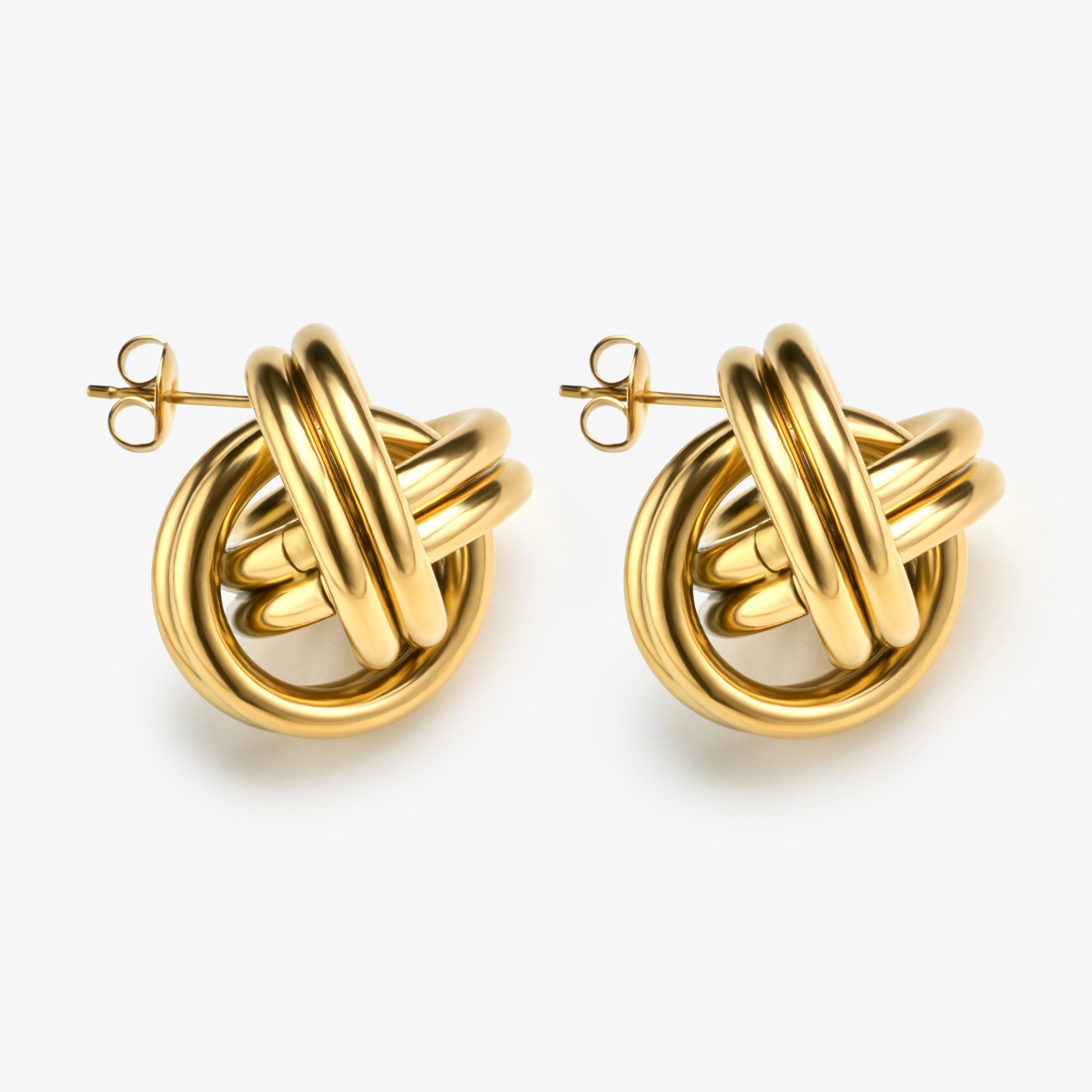 Knotted Stud Gold Plated Earrings, view 1 of 2