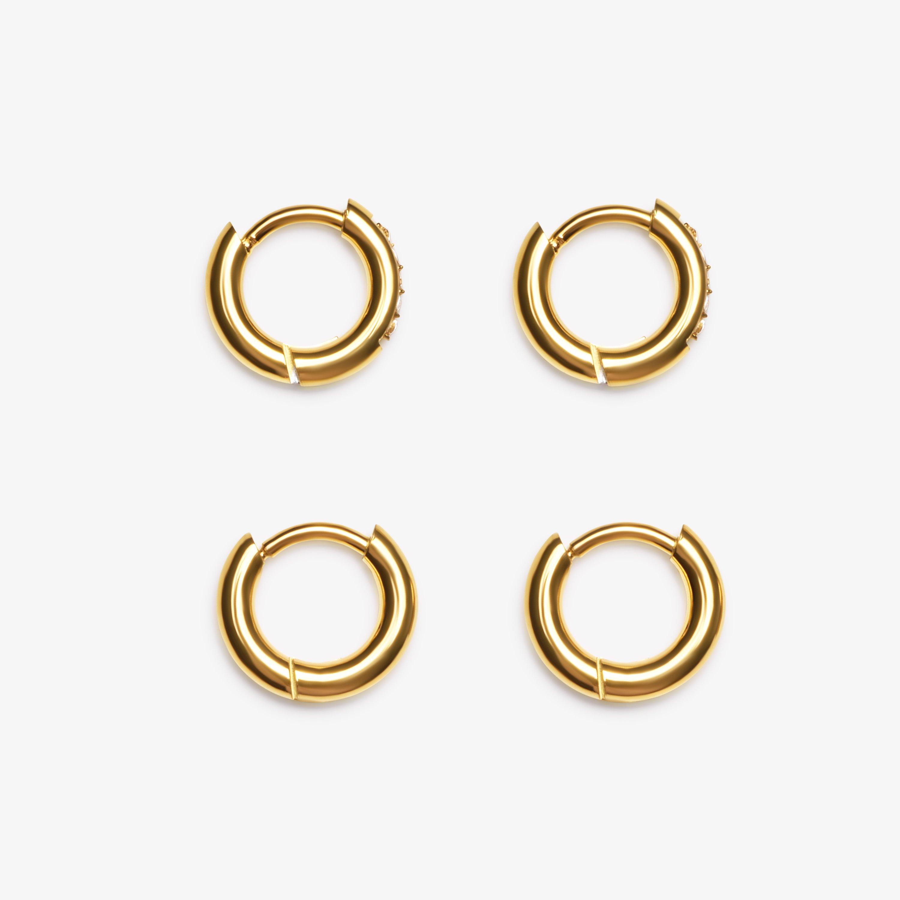 Luxe Huggie Two Pack Gold Plated Earrings, view 1 of 2