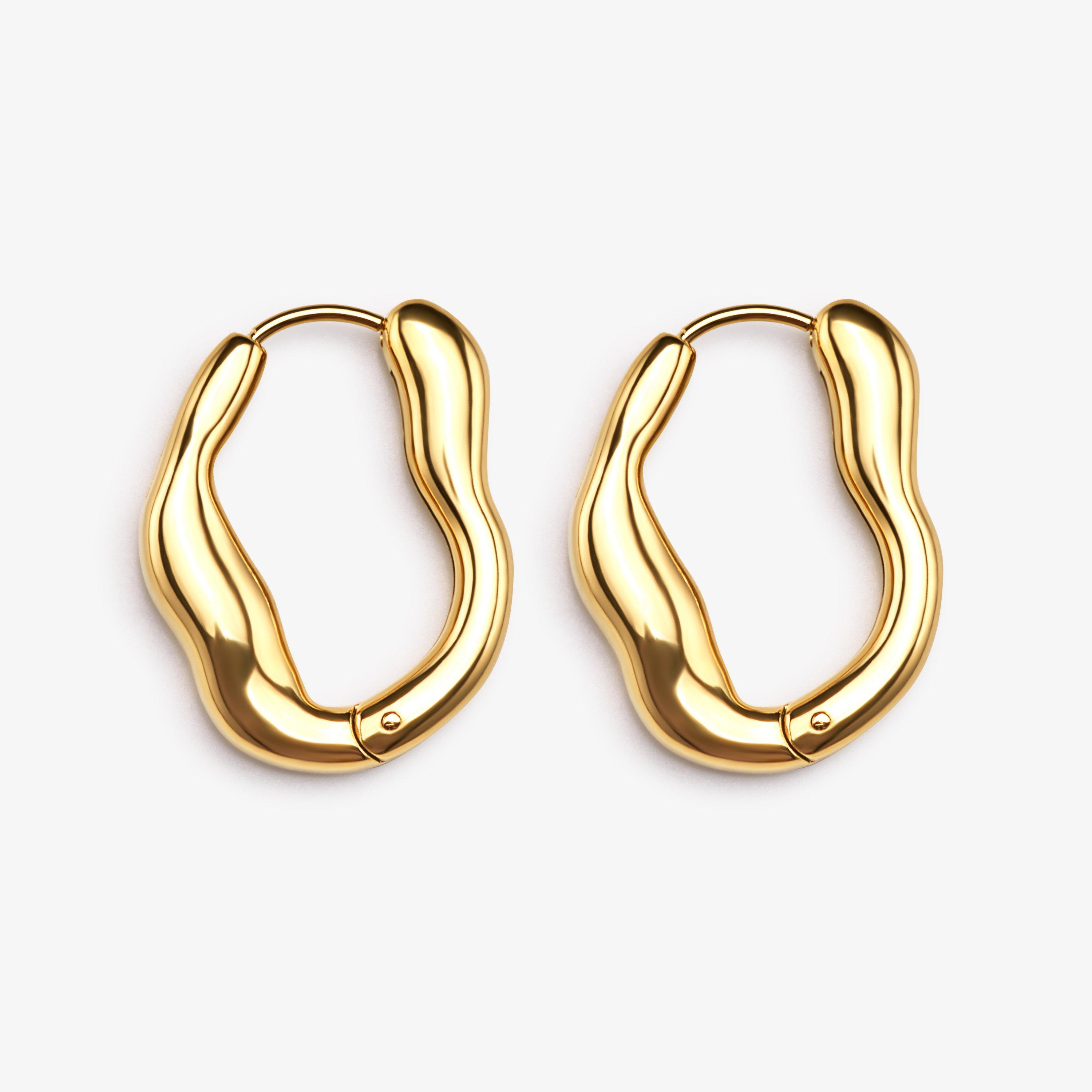 Molten Hoop Gold Plated Earrings, view 1 of 2