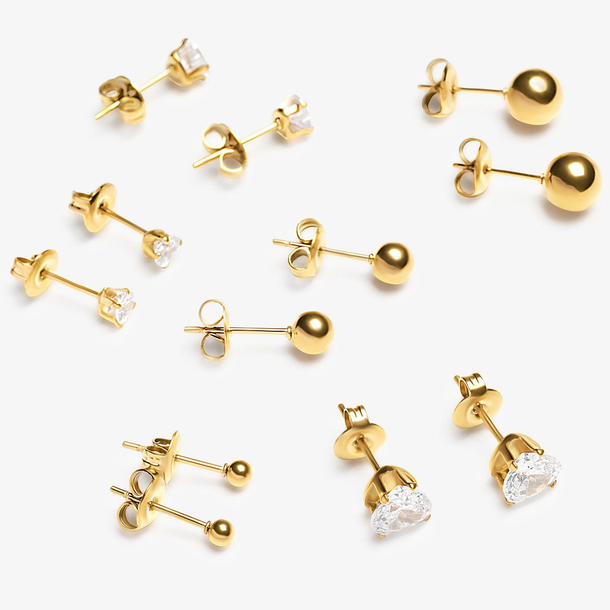 Stud Mix 6 Pack Earrings  — Gold