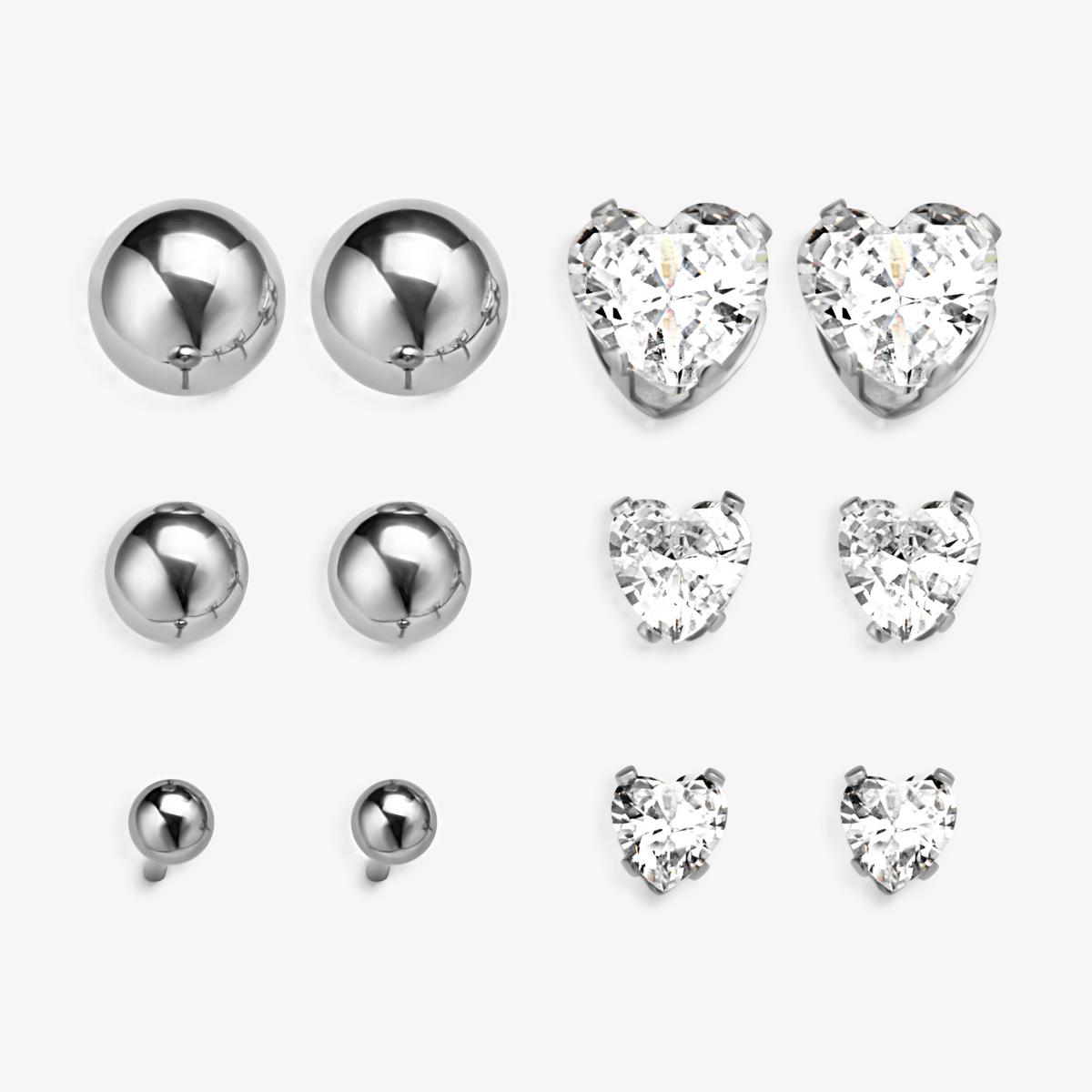 Stud Mix 6 Pack Earrings  — Silver