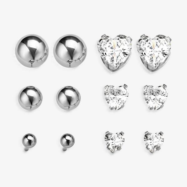 Stud Mix 6 Pack Earrings  — Silver