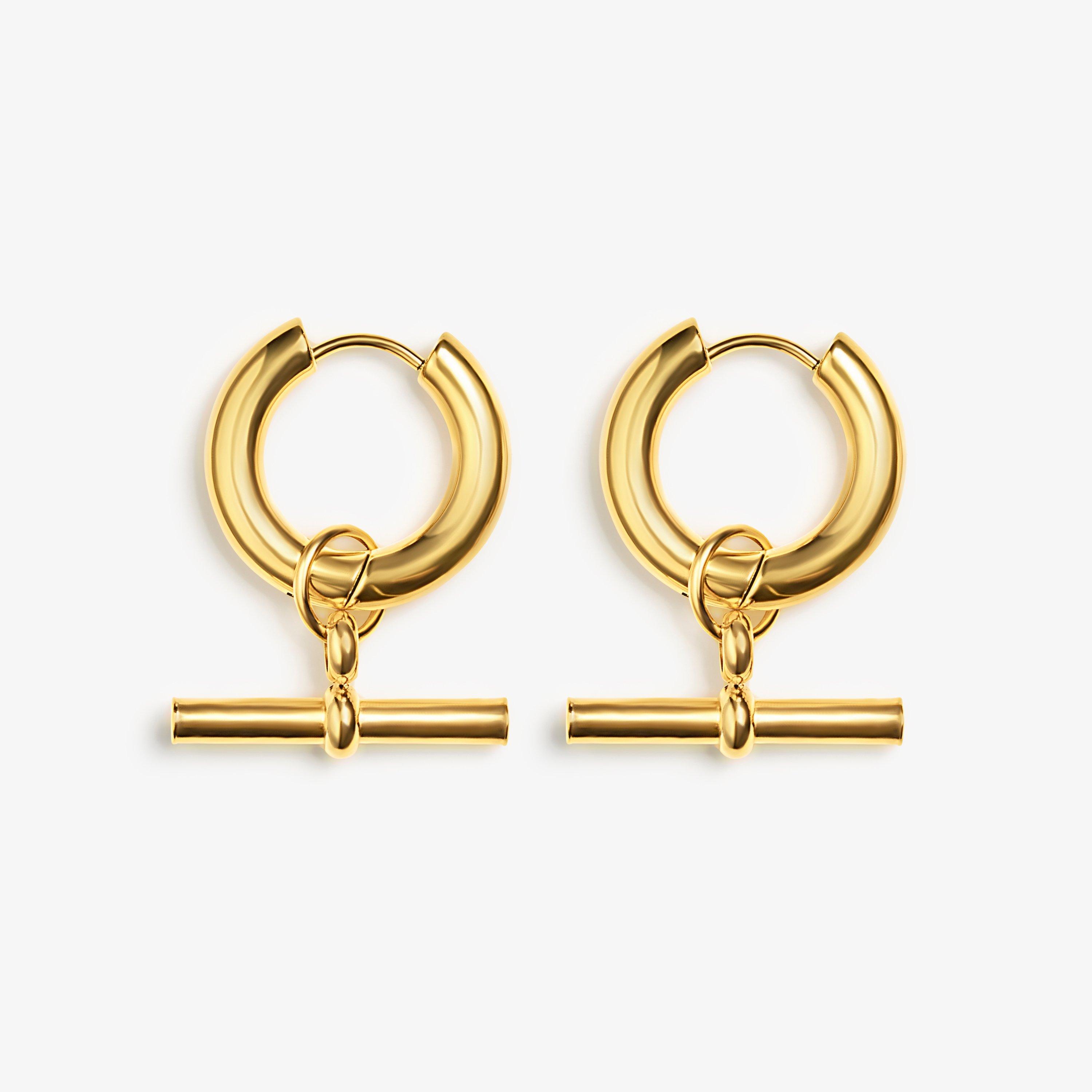 T-Bar Huggie Earrings  Gold Earrings, view 1 of 2