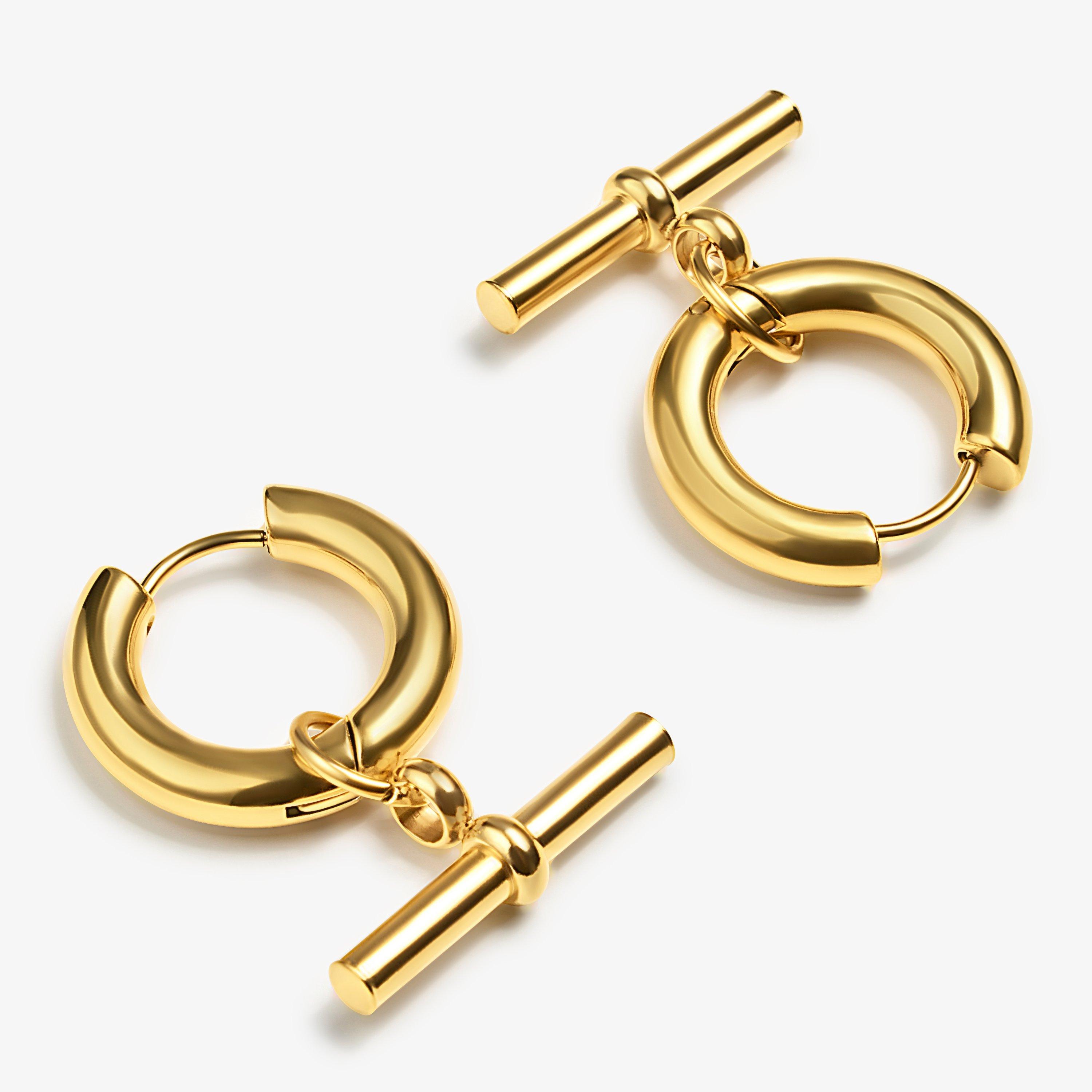 T-Bar Huggie Earrings  — Gold