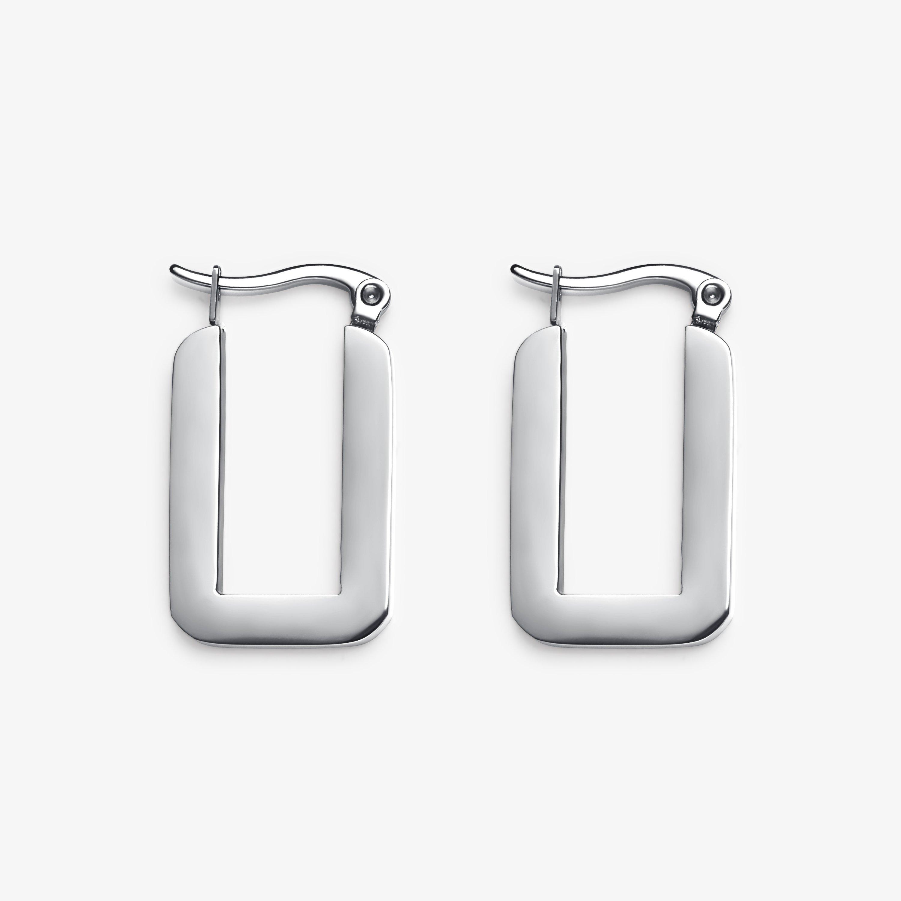Geo Huggie Silver Effect Earrings, view 1 of 2