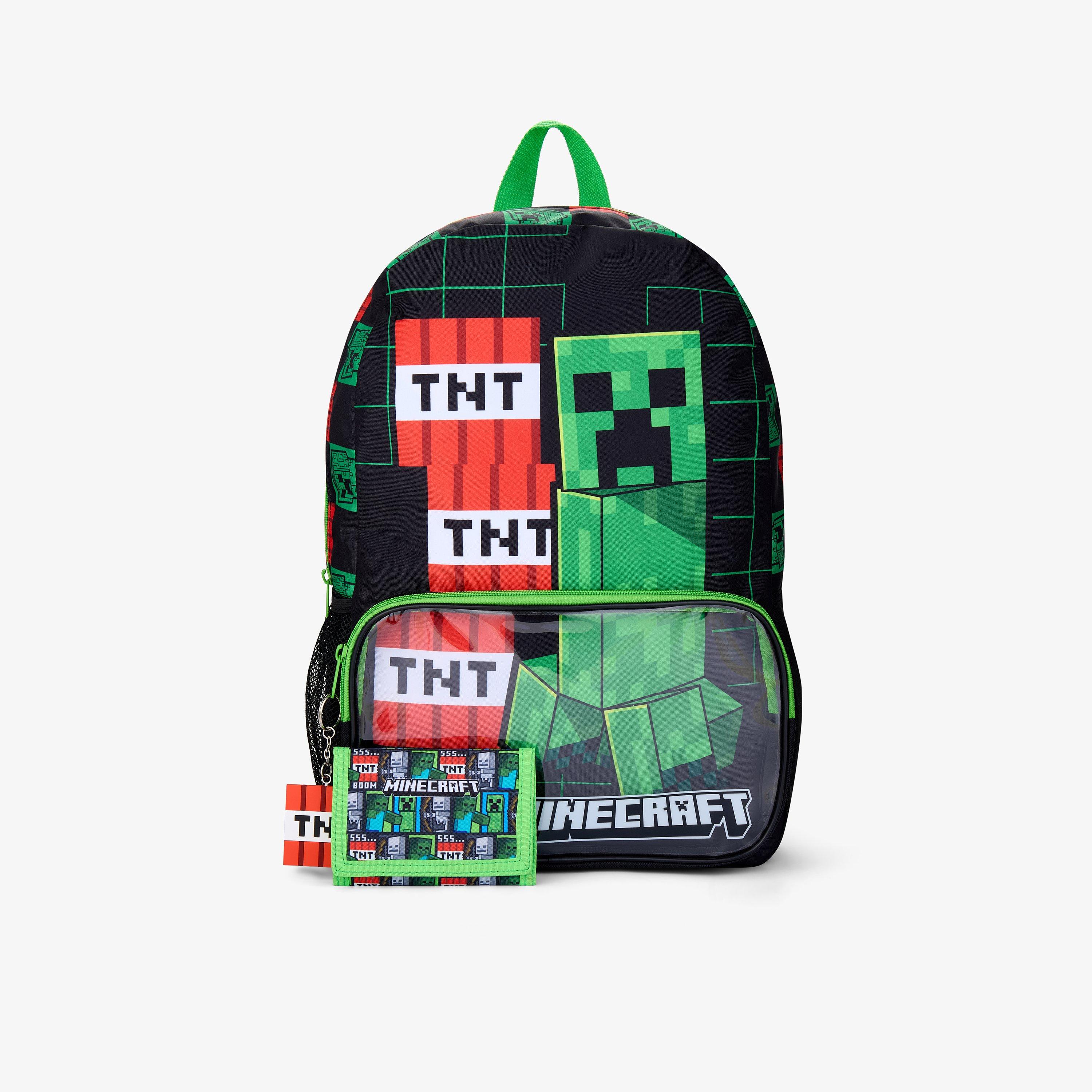 Minecraft 3 Piece Set Black/Green Backpack, view 3 of 8