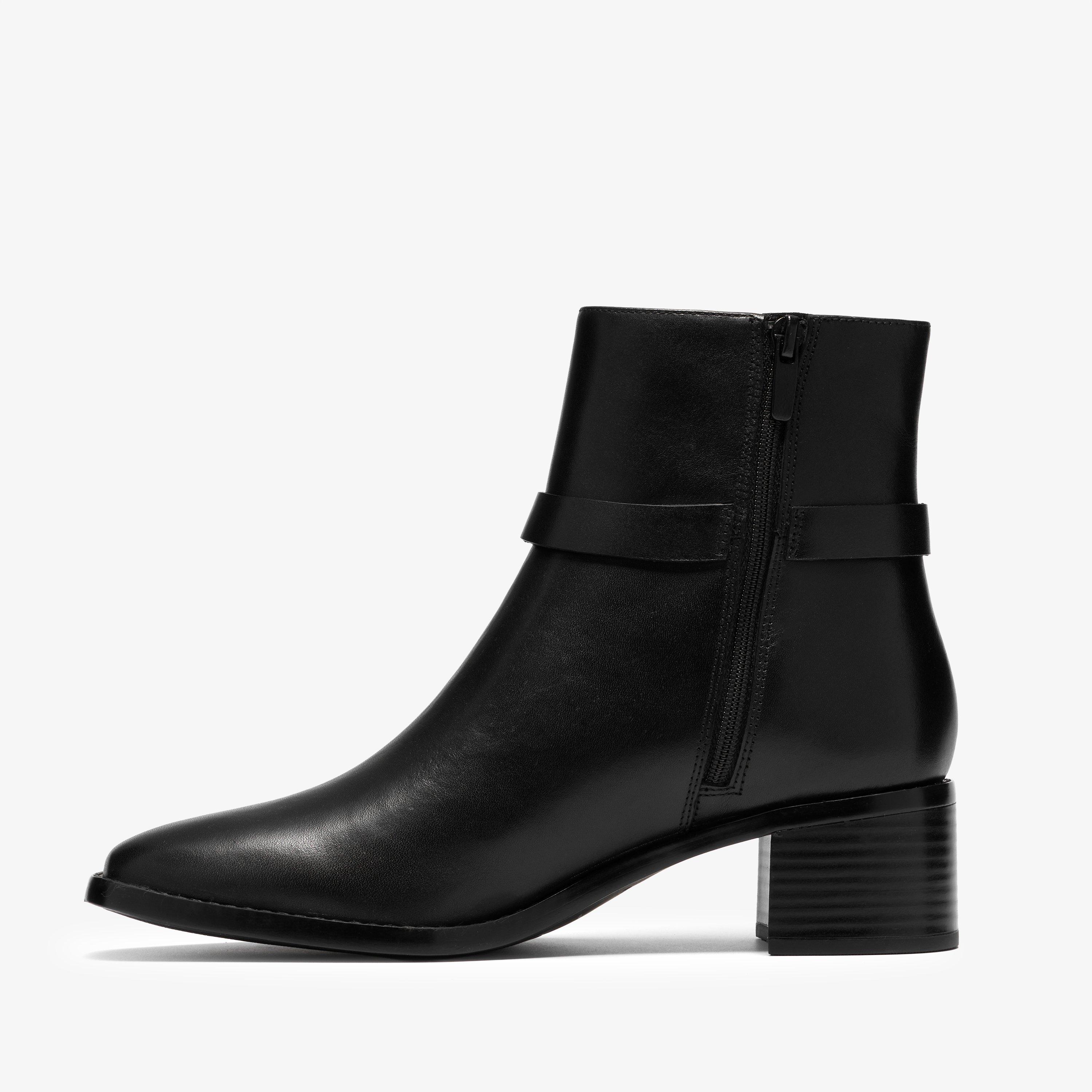 Wrenn Buckle Black Leather Ankle Boots, view 2 of 6