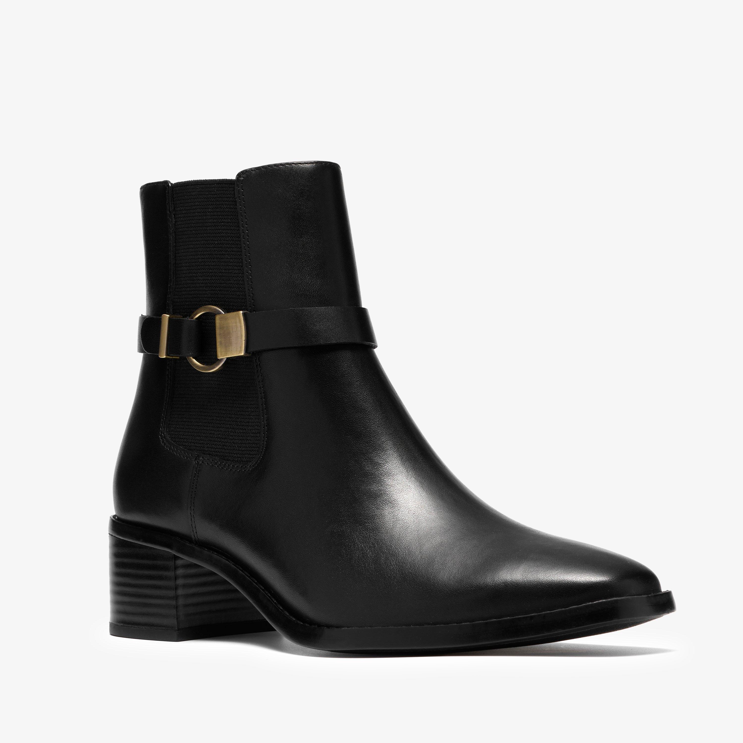 Wrenn Buckle Black Leather Ankle Boots, view 4 of 6