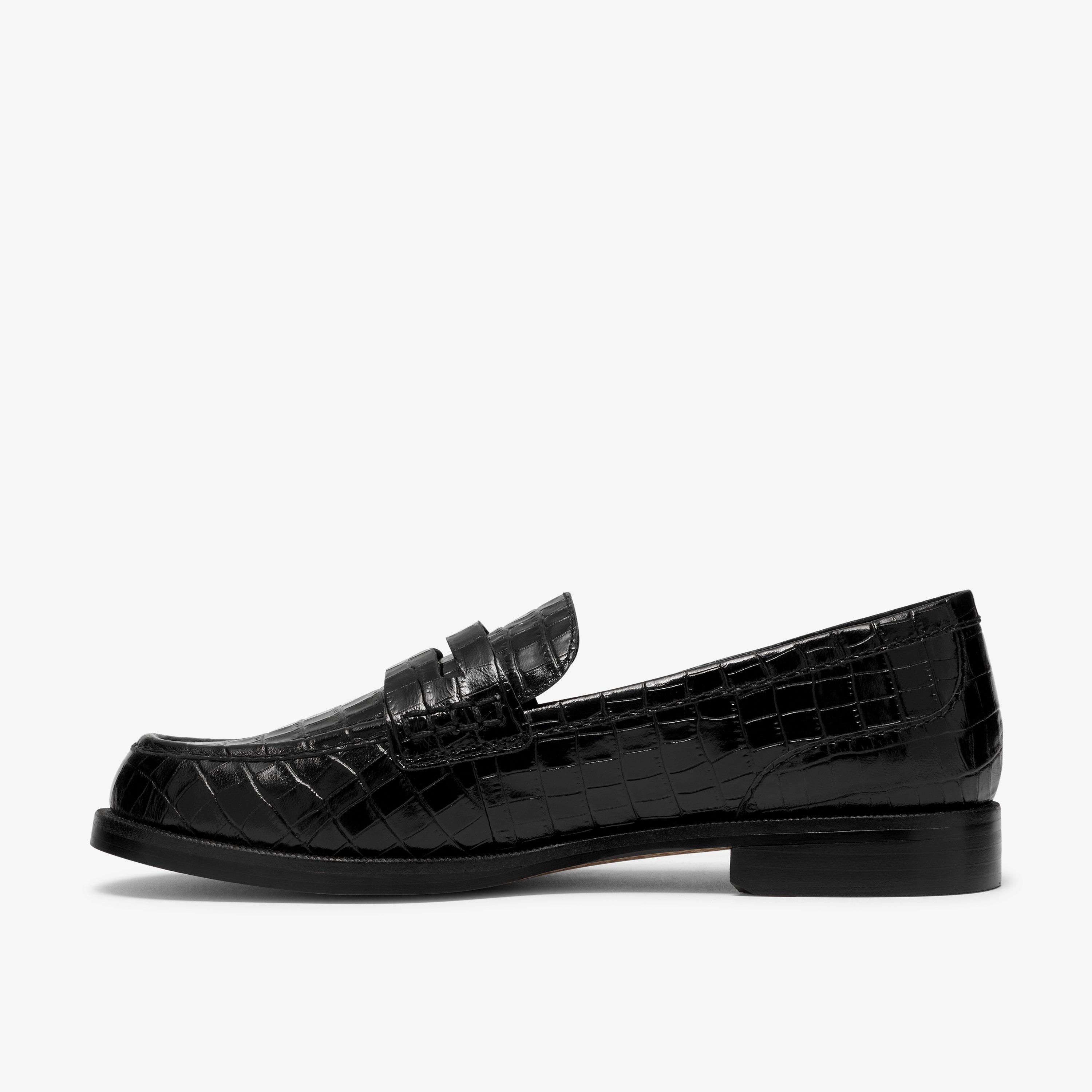 Straven2 Penny Black Crocodile Loafers Slip Ons, view 2 of 6