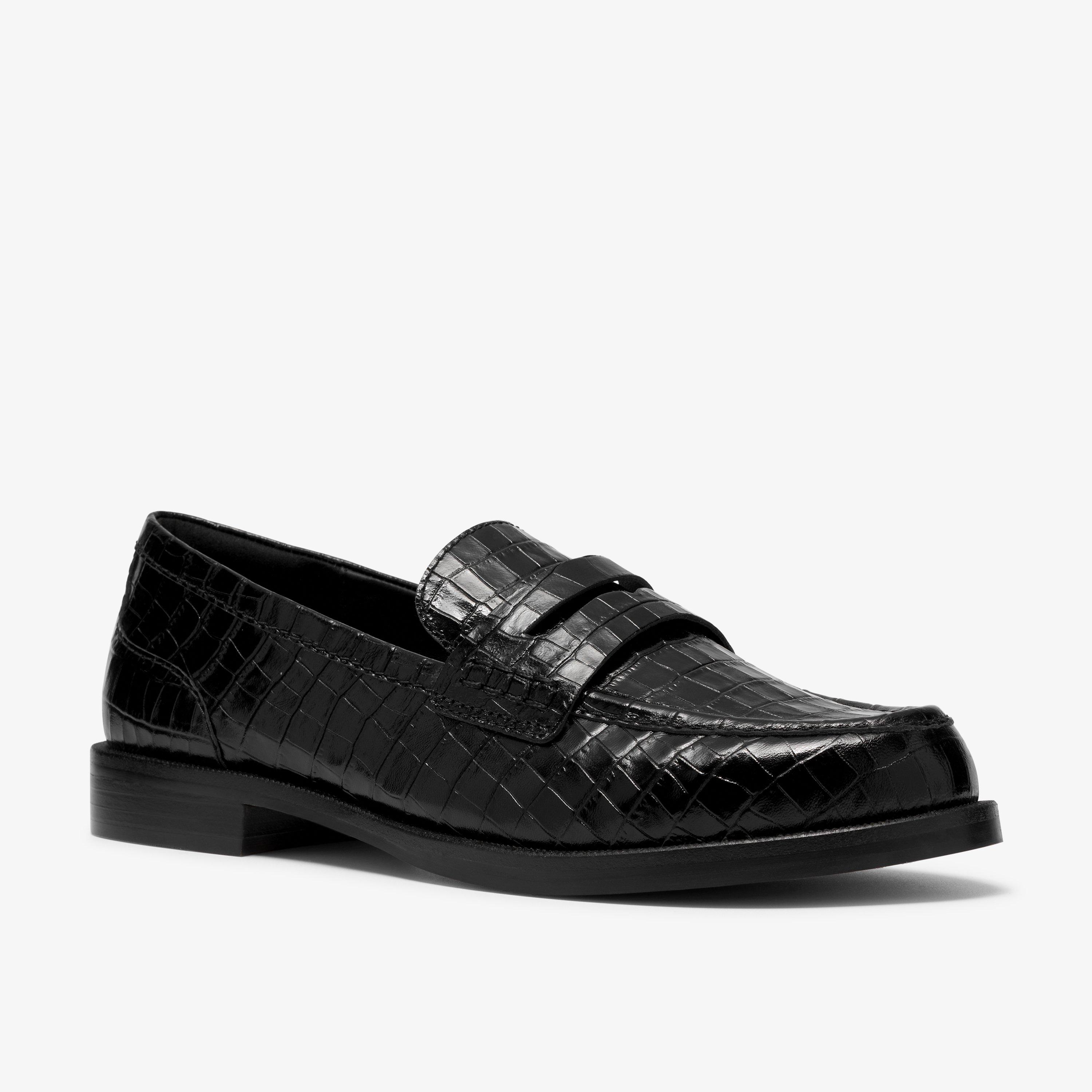 Straven2 Penny Black Crocodile Loafers Slip Ons, view 4 of 6