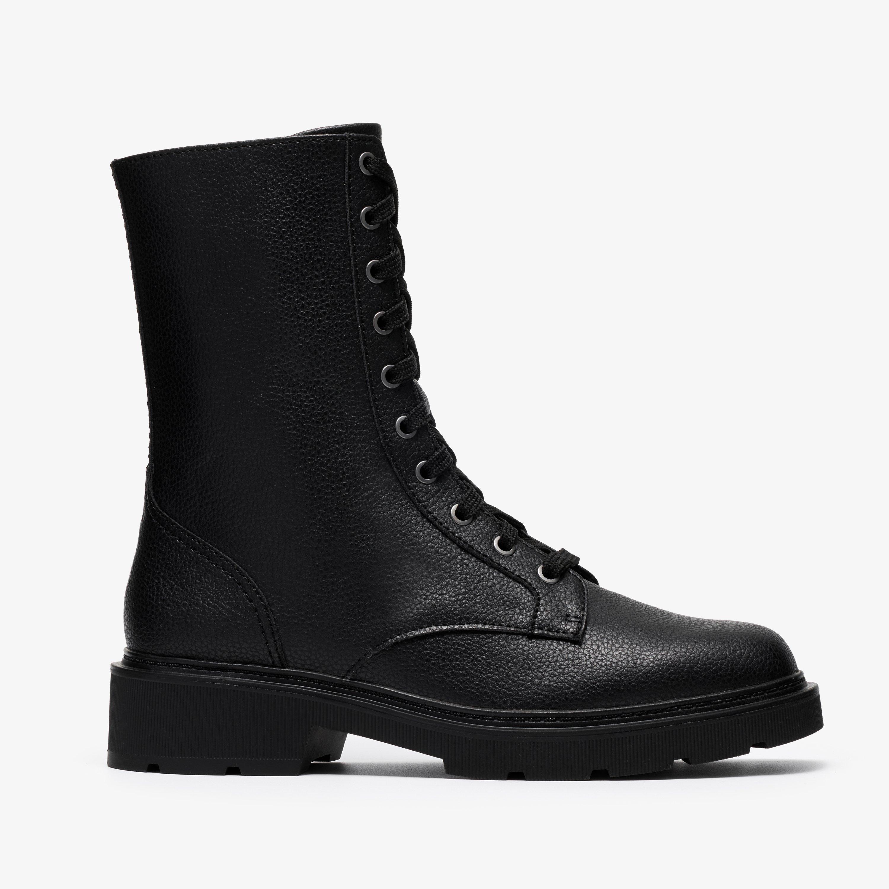 Lauryl Style Black Mid Calf Boots Lace Up, view 1 of 6