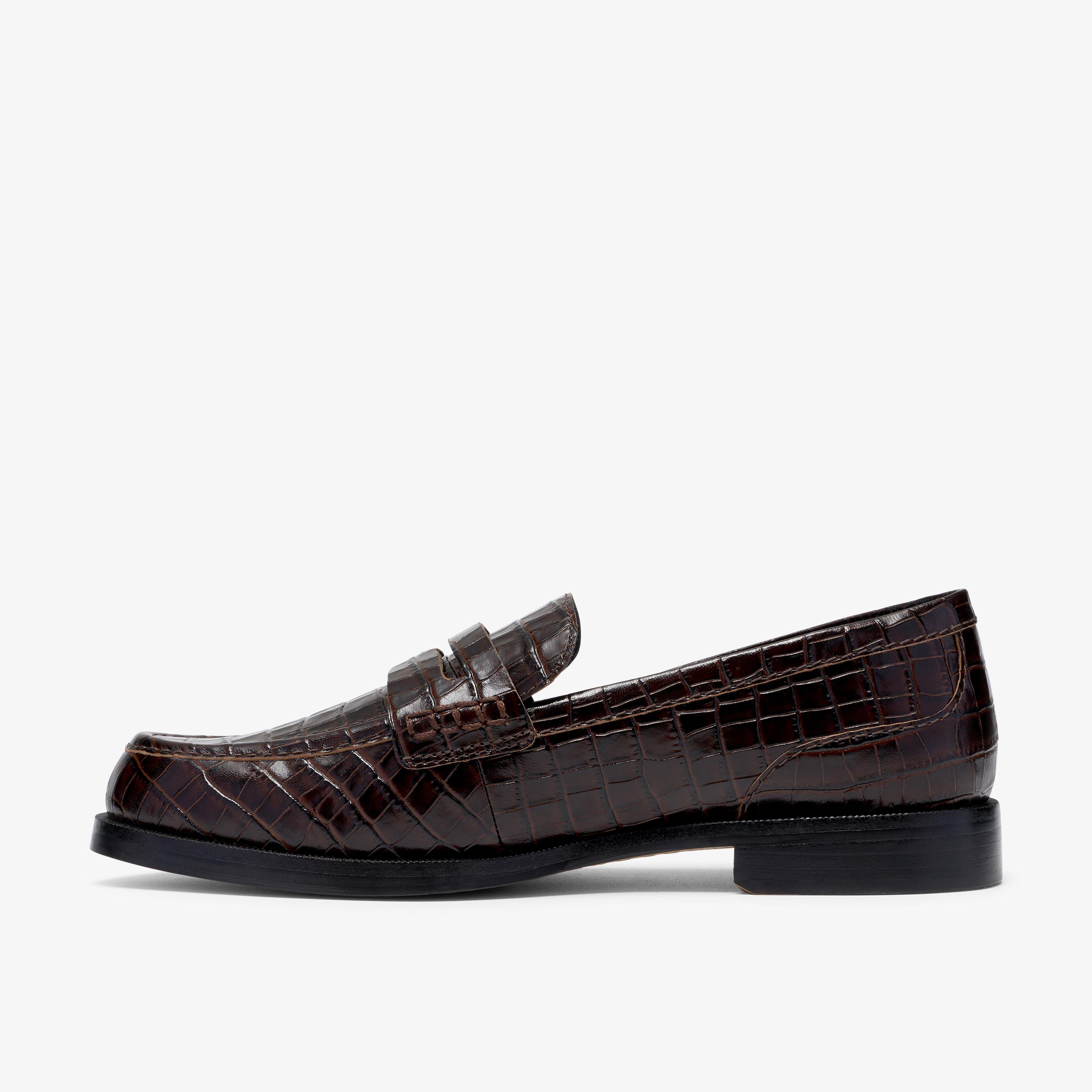 Straven2 Penny Brown Crocodile Loafers Slip Ons, view 2 of 6