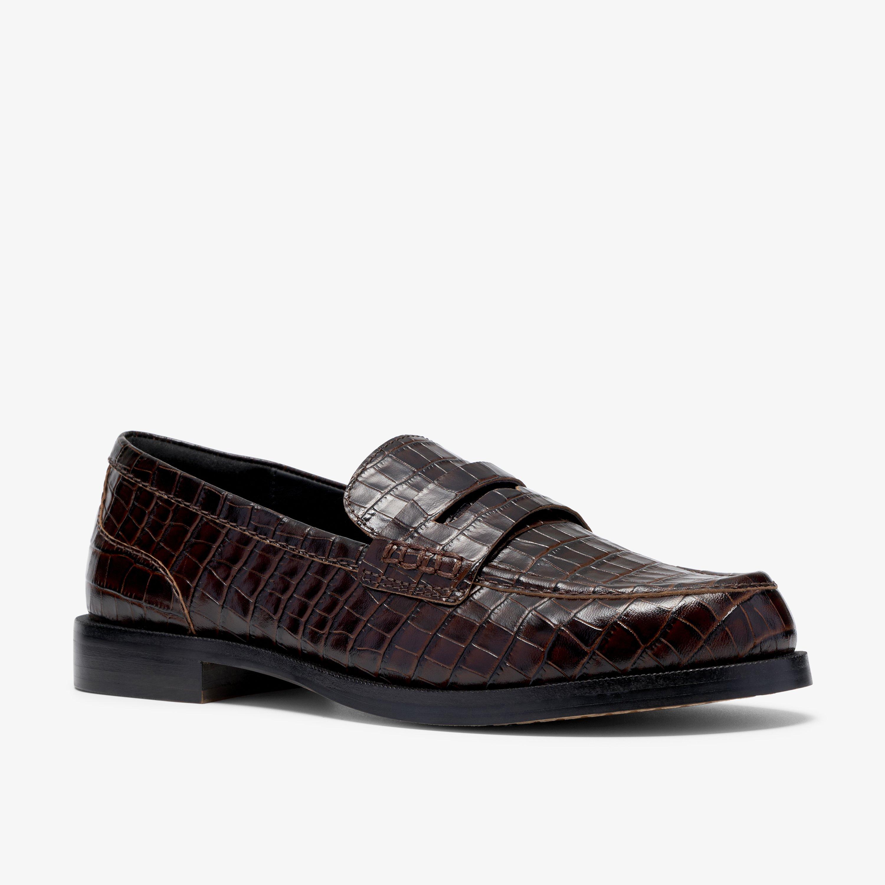 Straven2 Penny Brown Crocodile Loafers Slip Ons, view 4 of 6